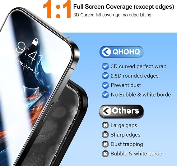 QHOHQ [1-Second Auto-Install] 3 Pack Screen Protector for iPhone 17 + 1 Set Camera Lens Protector, 9H+ Shatterproof Tempered Glass, [12FT Military Grade Protection], Anti-Fingerprint, Case Friendly