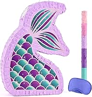 Vista 9 de Piñata plegable de unicornio, suministros para fiesta de cumpleaños, piñata extensible con bate y flecos, decoración de fiesta temática, piñatas