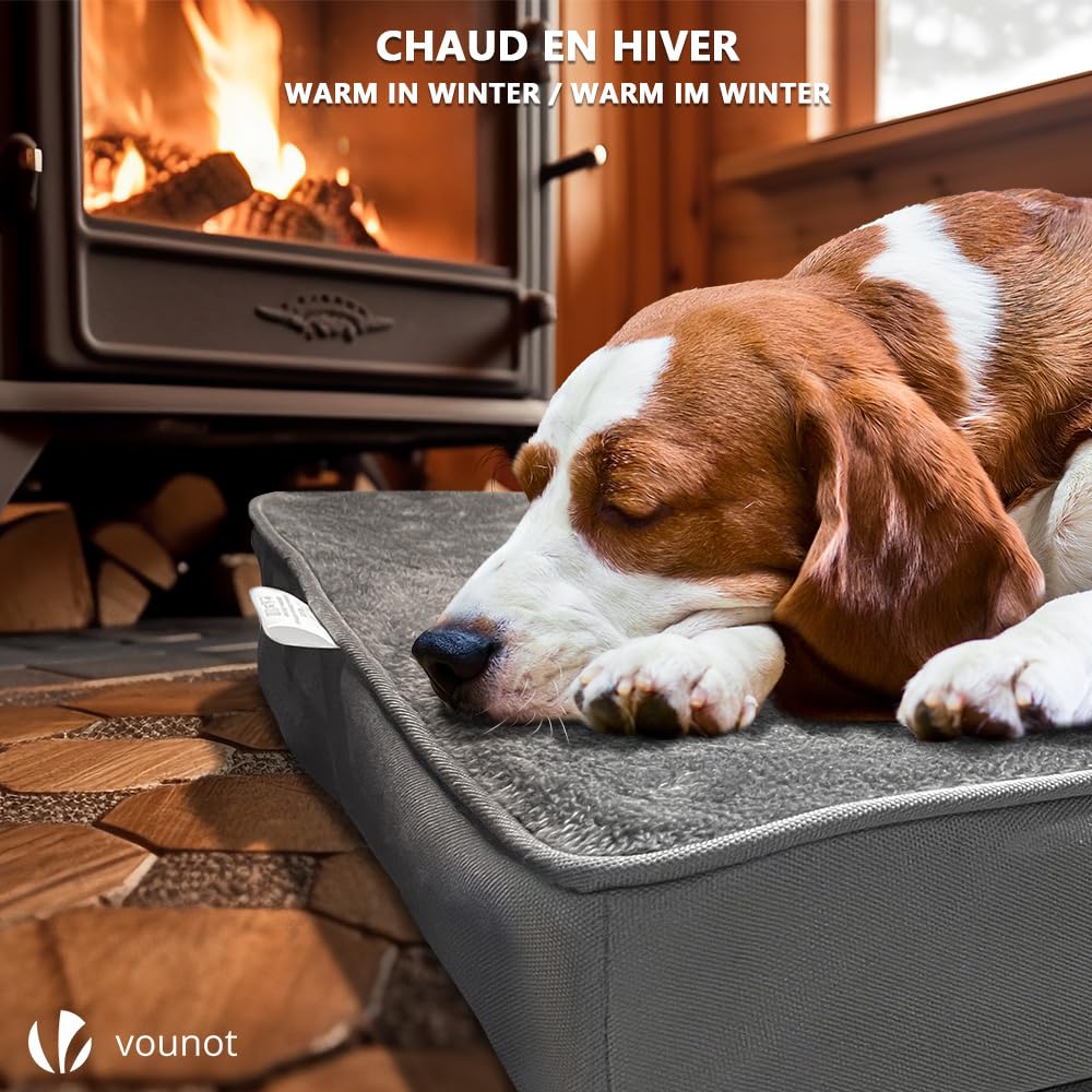 vounot® Coussin pour Chien Dehoussable en Mousse avec Tapis Refraichissant 2 en 1 Matelas Lit Lavable et Tapis de Refroidissement Panier Grande Taille 76x51x9cm
