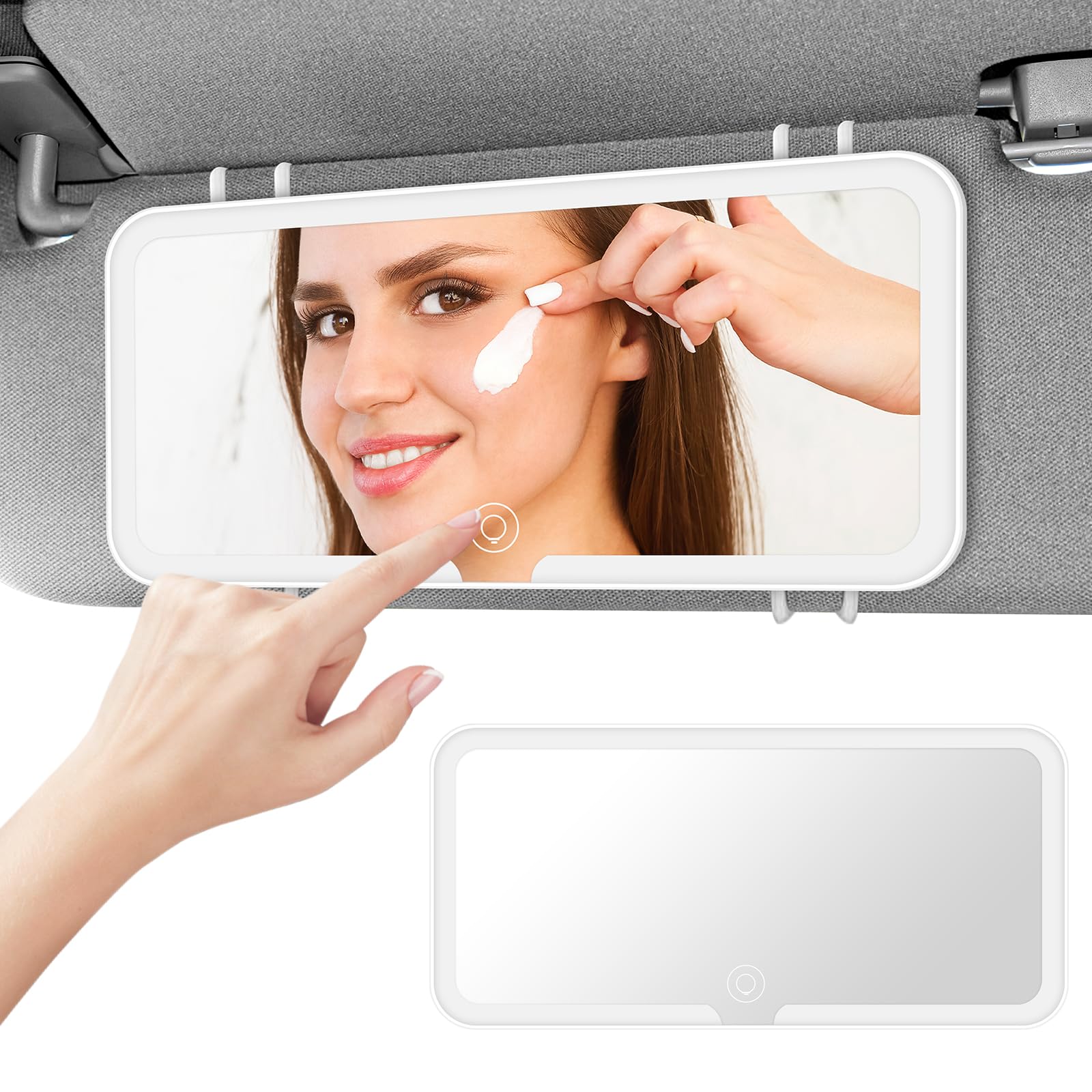 Adiwo Espejo De Tocador Coche LED, Espejo Parasol Coche con 3 Modos de Luz y Pantalla Táctil para Coches,Espejo De Maquillaje para Coche con Recargable para Todos los Coches