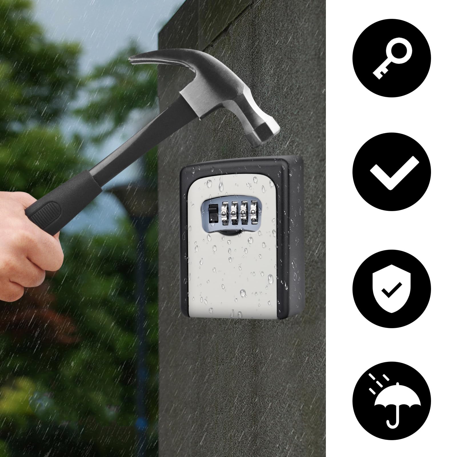 Caja de Seguridad para Llaves Con Código de 4 Dígitos, Impermeable y Exterior - Para Guardar de Forma Segura Llaves de Coche y Tarjetas de Crédito
