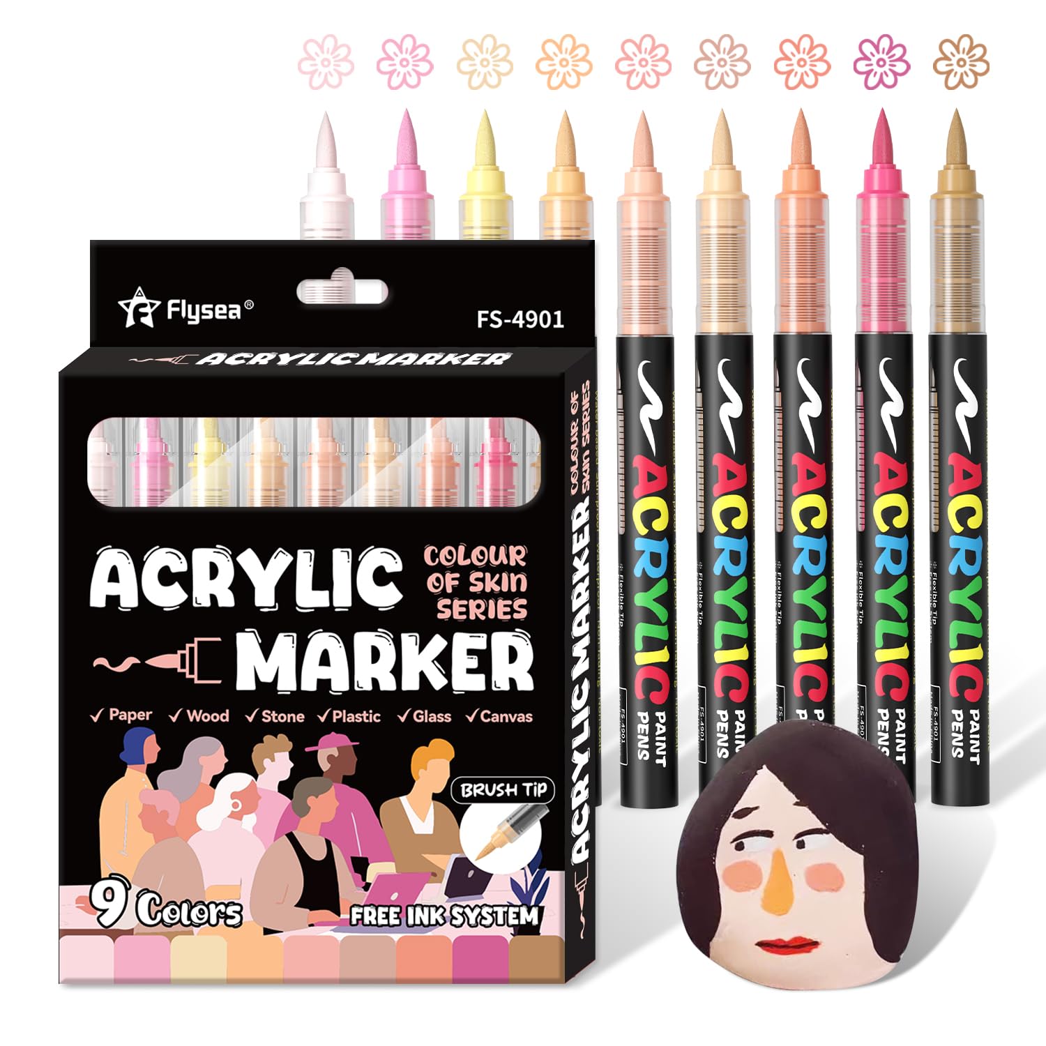 Alitastro 9 Skin Series Paint Pens Waterproof Brush Tip Acrylic Markers