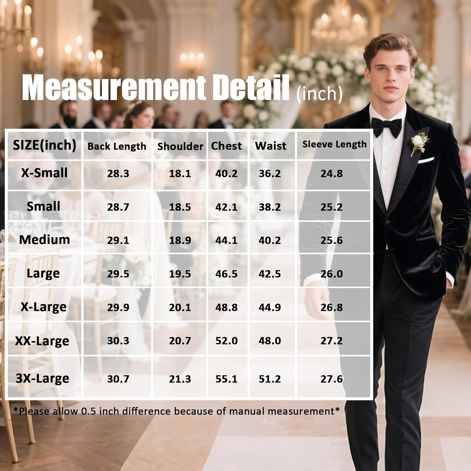 Mens Velvet Blazer Slim Fit Tuxedo Peak Lapel Suit One Button Jacket for Wedding Prom Formal Dinner Party - Image 6