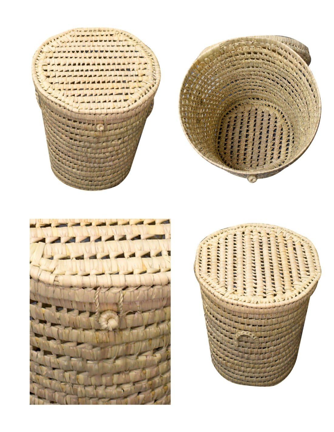 JARDIN202 - Pongotodo Cesta de Palma Natural con Tapadera y Asas - Almacenamiento en Modelos Redondo y Cuadrado para Ropa y Decoración | Redondo Mediano
