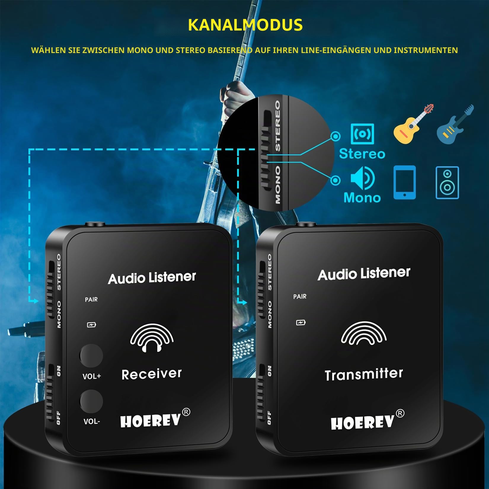 Hoerev In-Ear Monitoring Kopfhörer – Professionelles Audio und 2.4G Stereo Technologie, Hochleistungs-Operation – Ideal für Studioqualität, Live-Auftritt, EIN Satz Empfänger und Sender