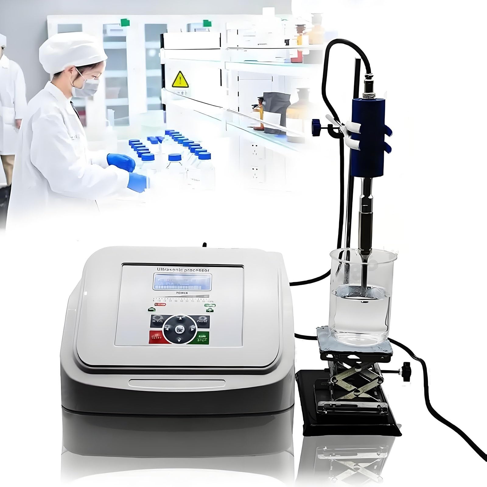 Homogenizator ultradźwiękowy 800 W, laboratoryjna maszyna emulgująca, mieszalnik z funkcją rozrywania komórek, z cyfrowym sterowaniem, timerem impulsowym włączania/wyłączania(2mmprobe)