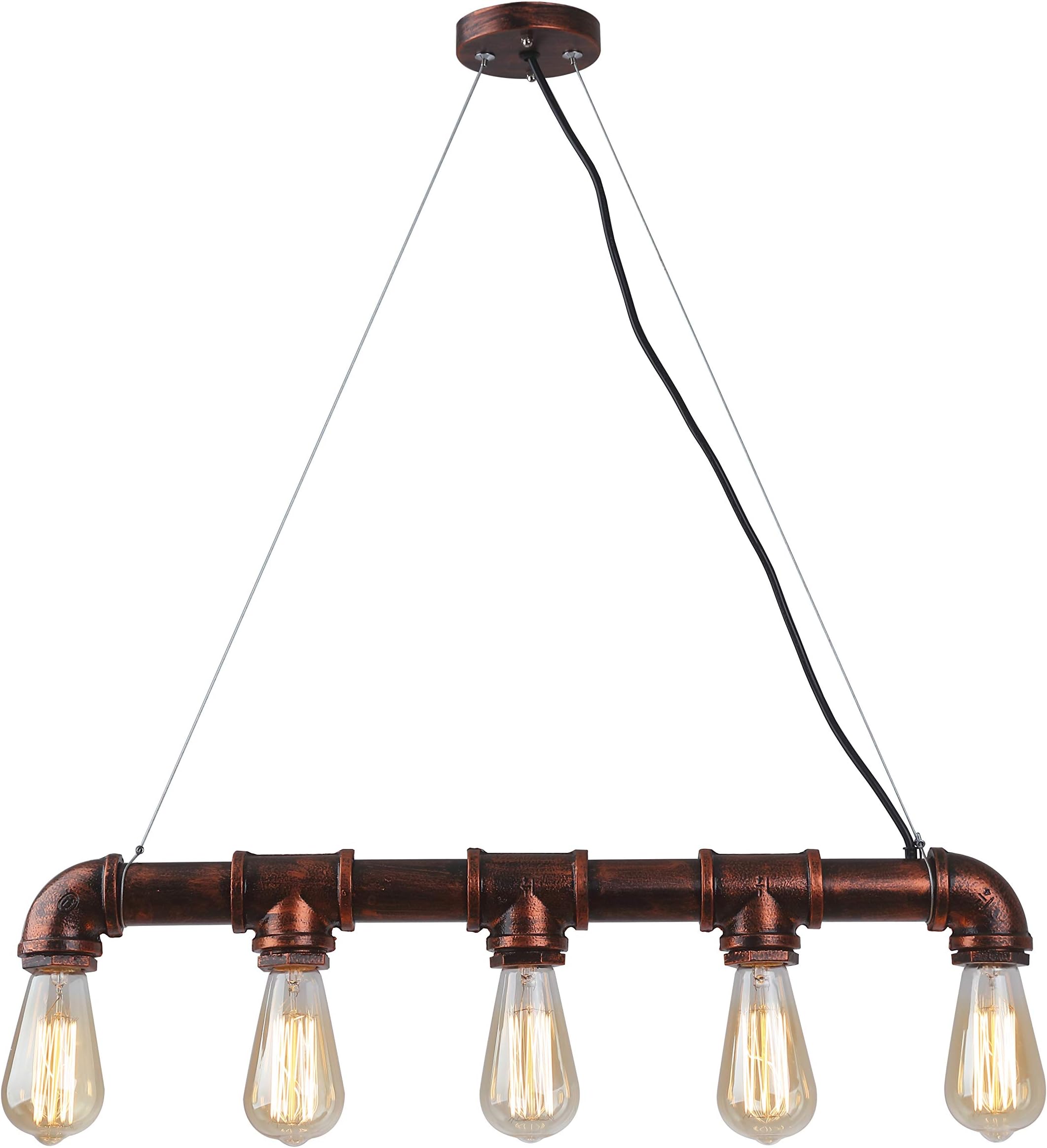 Rust Vintage Rustic Steampunk Metal Waterpipe Retro Ceiling Pendant 5 Lights Edison Antique Lamp Chandelier, Copper Finish