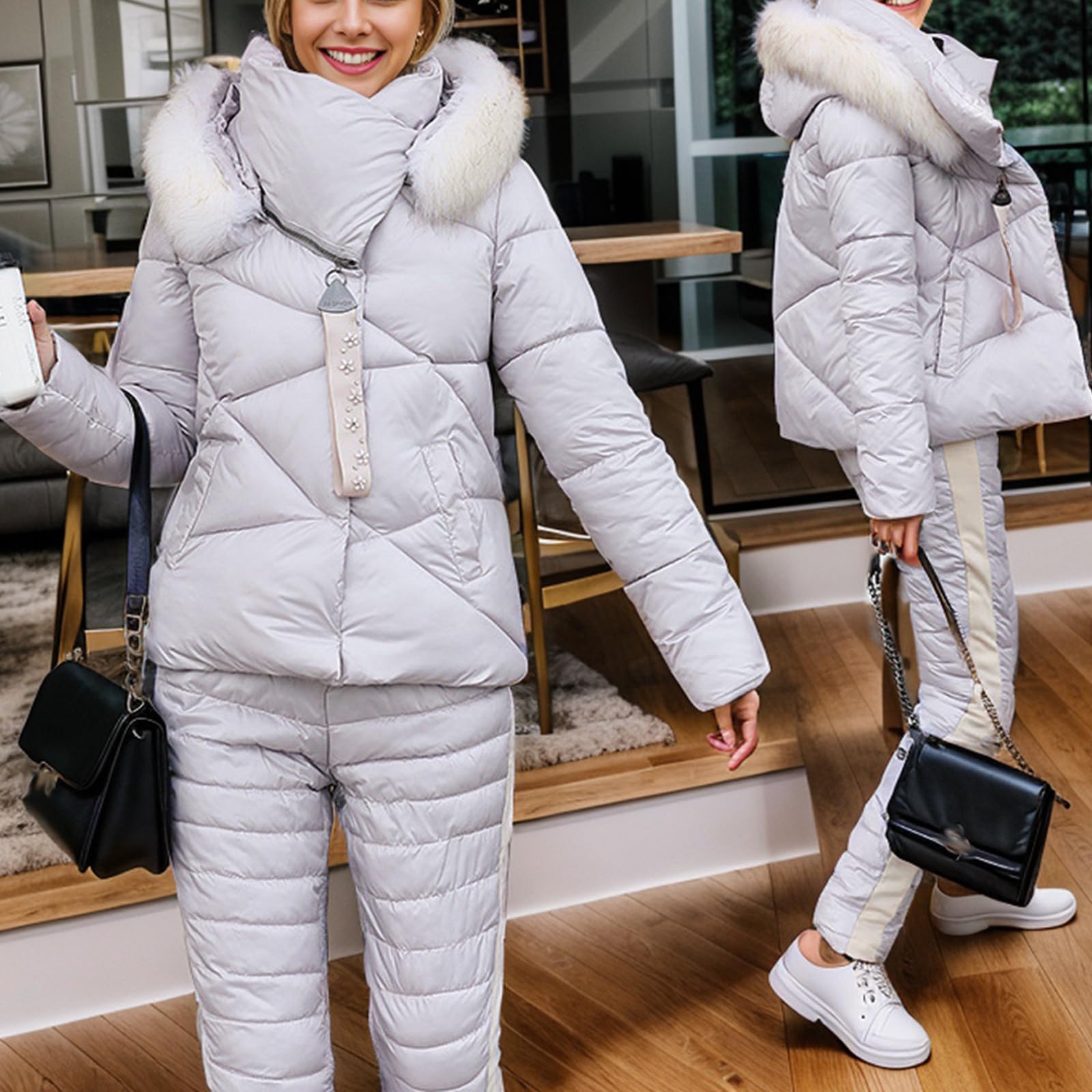 Chaqueta Mujer Abrigo Entretiempo Invierno Cazadora Plumiferos，acolchada térmica para mujer chaqueta corta resistente al abrigo grueso de nieve diseño moderno ideal actividades exteriores otoño e inv
