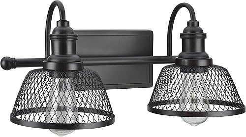 Miniatura 2 de Aspen Creative 62094 - Lámpara de pared de metal con dos luces, 17 pulgadas de ancho, diseño de transición en bronce con pantalla de malla metálica