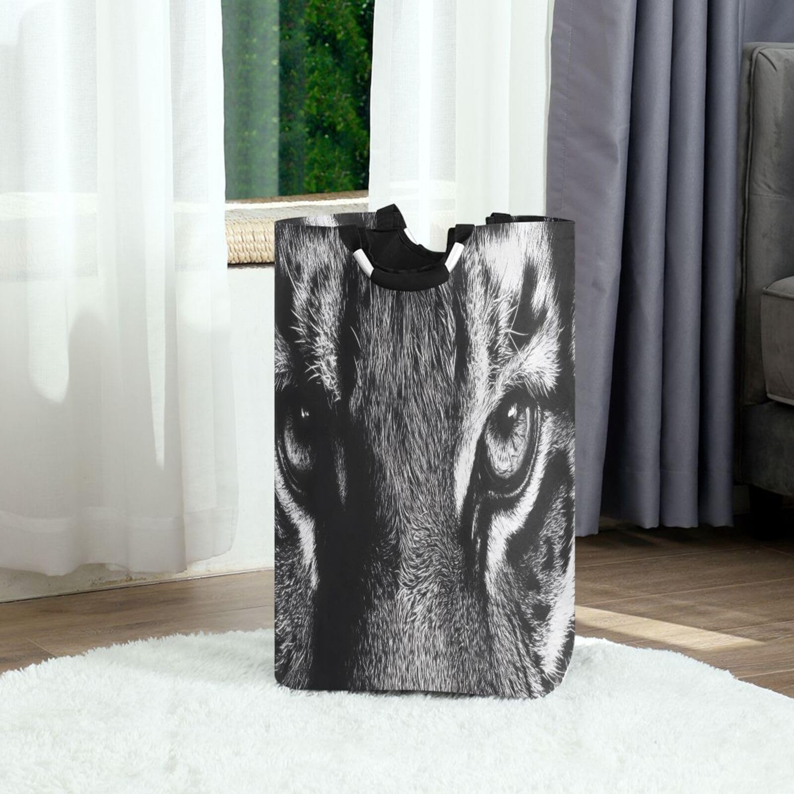 Jihqo Laundry Hamper Basket Tiger Grey Collapsible Nursery Storage Bin Waterproof Clothing Baskets for Home Bedroom Bathroom Washing Room