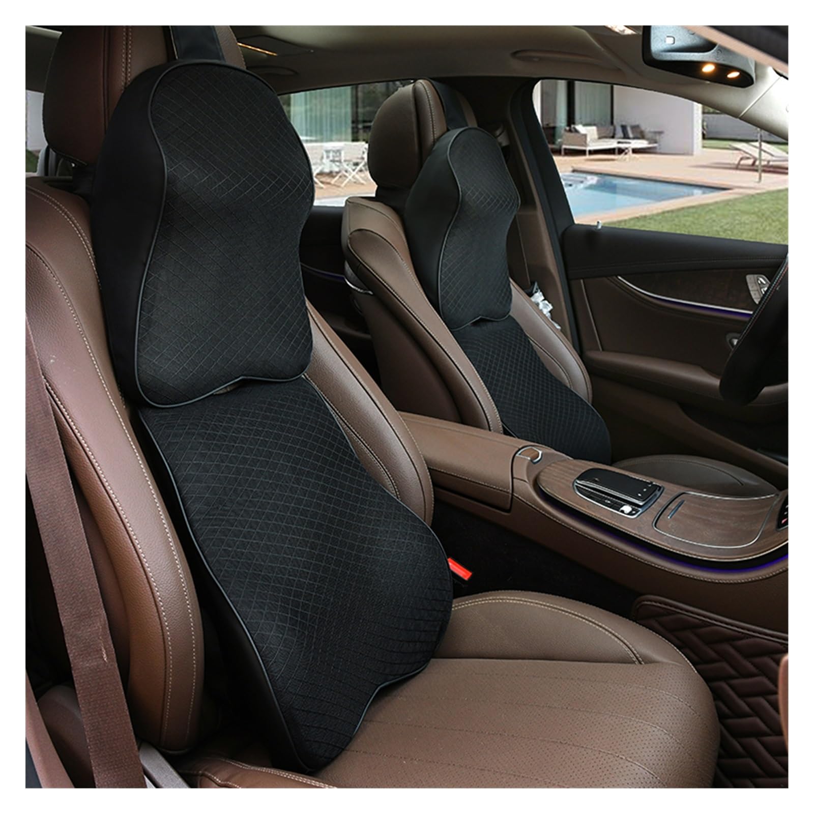 TEMKIN W Memory Foam Auto Collo Cuscino Poggiatesta Sedile Testa Supporto Lombare Protezione Traspirante Cuscino for Auto Poggiavita Cuscino Sedile Schienale Y (Color : Set 1-01)