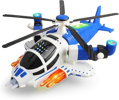 Juguete de helicóptero iluminado para niños pequeños, juguete de avión giratorio de 360° con música y bump & go, regalo de cumpleaños para niños de