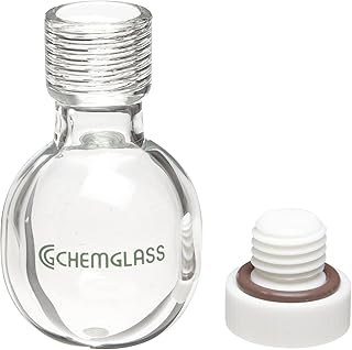 Chemglass CG-1880-42 Glass Complete Heavy Wall Round Bottom Pressure Vessel, 350mL Volume, 82.5mm OD x 142mm Length, #25 Internal Thread