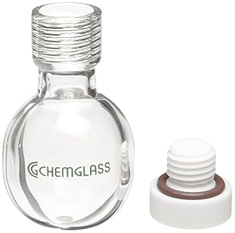 Chemglass CG-1880-42 Glass Complete Heavy Wall Round Bottom Pressure Vessel, 350mL Volume, 82.5mm OD x 142mm Length, #25 Internal Thread