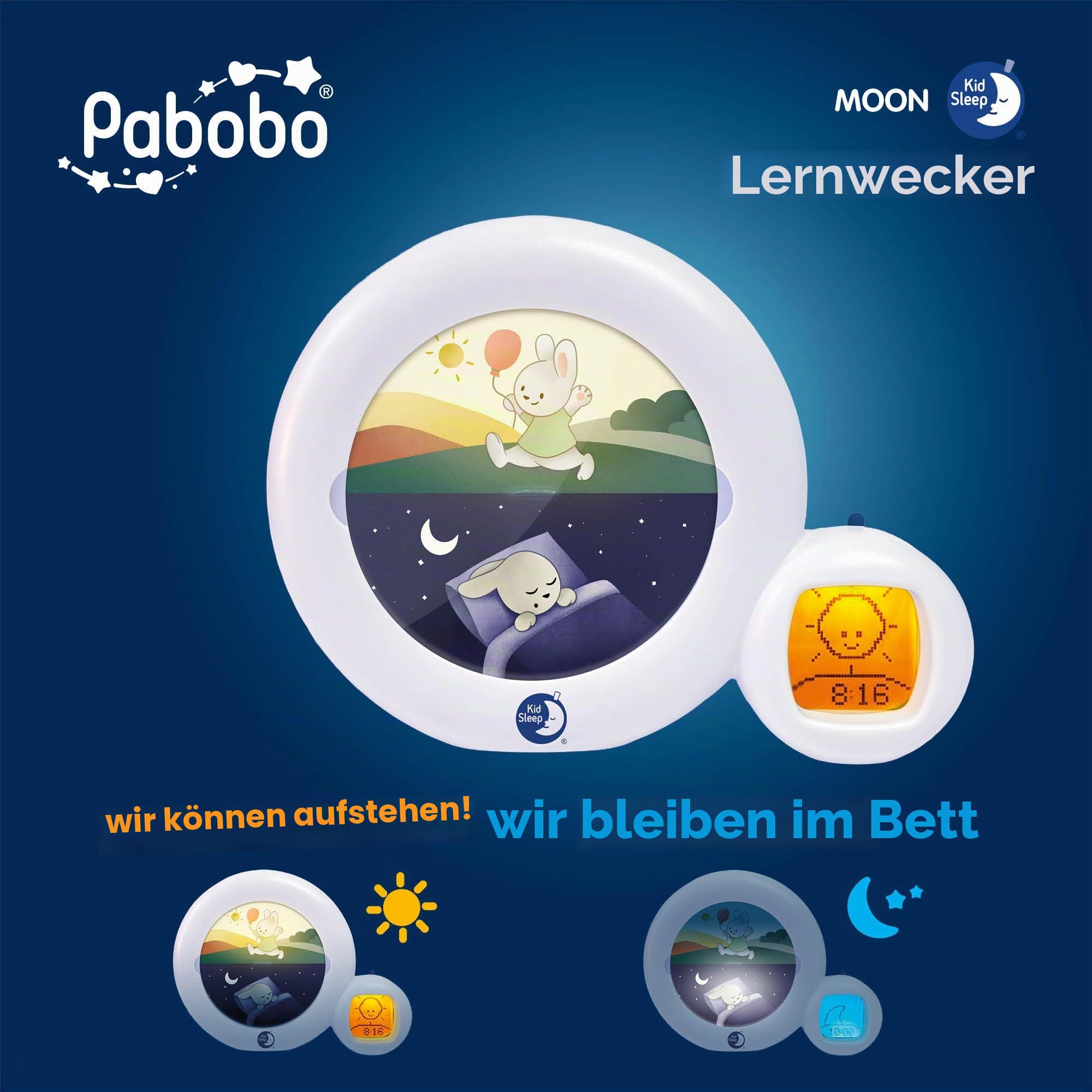 Pabobo Kid Sleep - Mond 3 in 1 (Nachtlicht, Anzeige & Wecker) - Kinder pädagogische musikalische Wecker - Tag / Nachtlicht - weiß