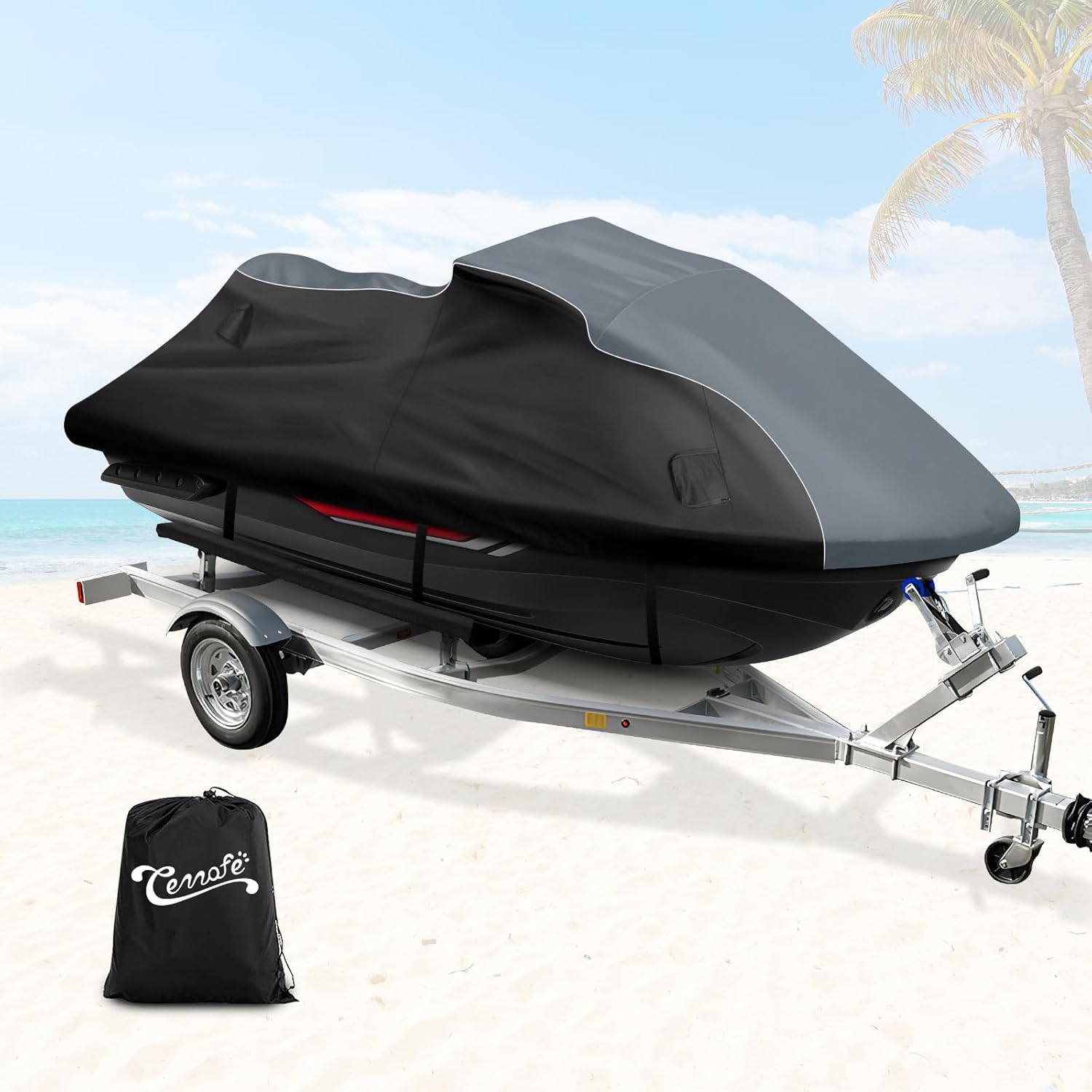 Waterproof Jet Ski Cover for Yamaha FX Cruiser SVHO/FX Cruiser HO 2019-2024, 600D Trailerable Jet Ski Cover with 2 Air Vents, Heavy Duty Oxford All Weather Waverunner Cover
