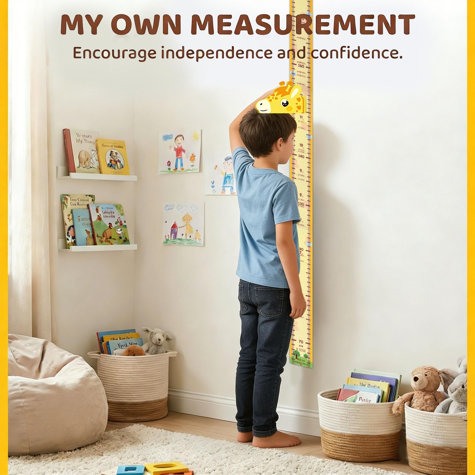 Metro da Parete 3D Giraffa per Bambini, Sticker Parete Magnetico Crescita Rimovibile 65-180 cm