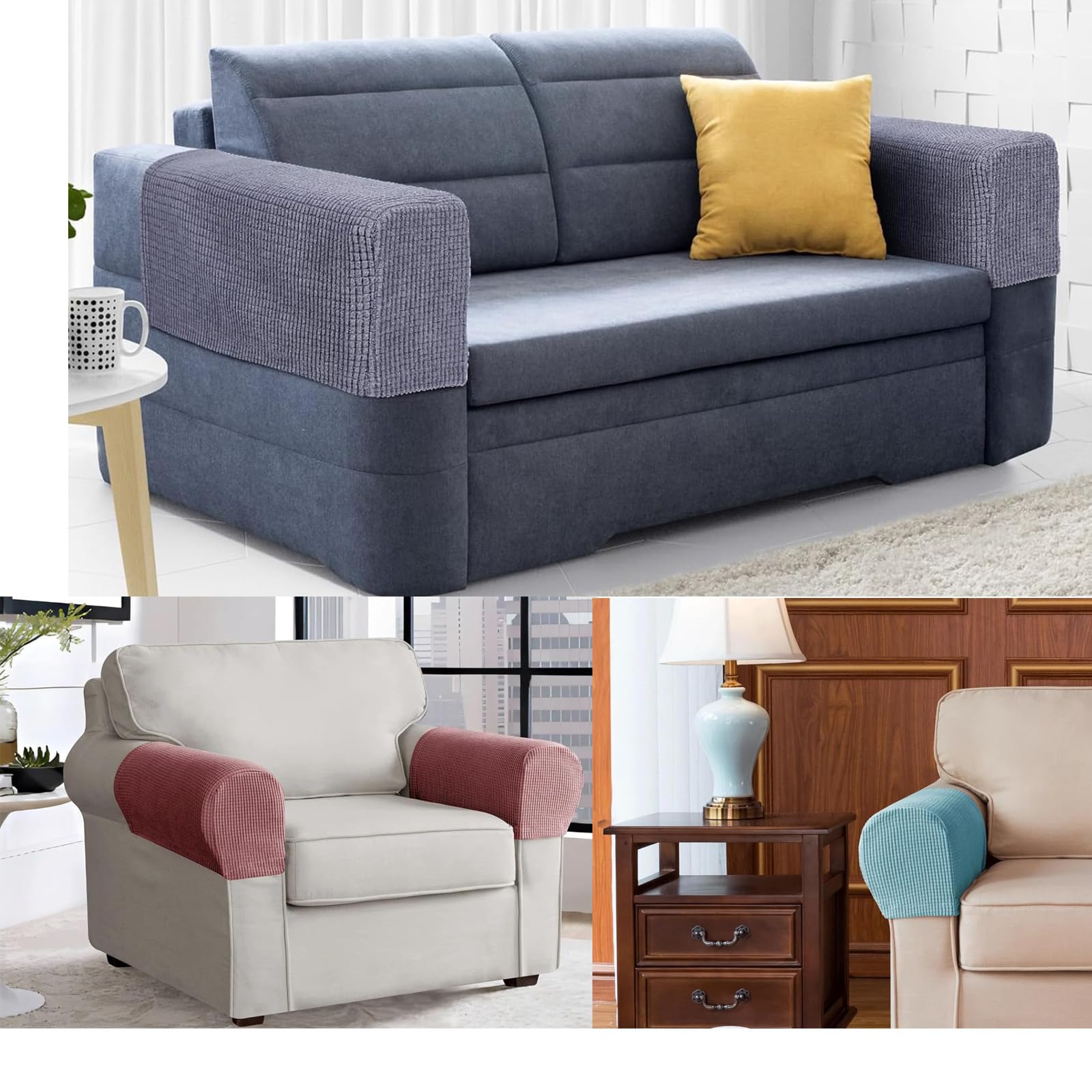 GYHH Copribraccioli Fodera Per Bracciolo Del Divano, Fodera Per Poggiatesta Per Sedia Reclinabile, Fodera Per Poltrona, Fodera Trapuntata Antiscivolo (Navy,1 Seat Recliner | 3 Pc