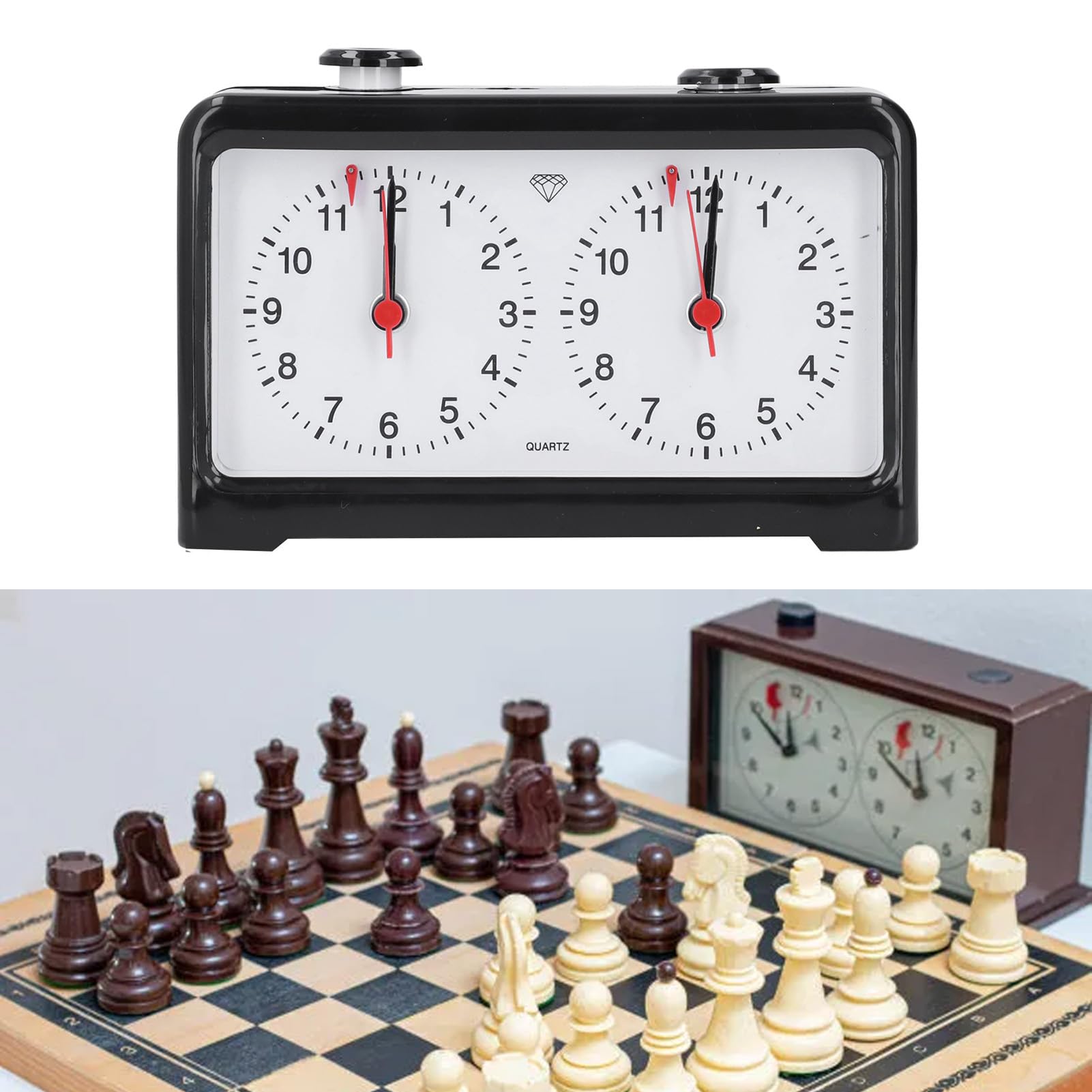 Quarz-Schach-Timer, Professionelle mechanische analoge Schachuhr mit großen, leicht ablesbaren Ziffernblättern, Batteriebetriebene multifunktionale Retro-Schachuhr für Schach Weiqi