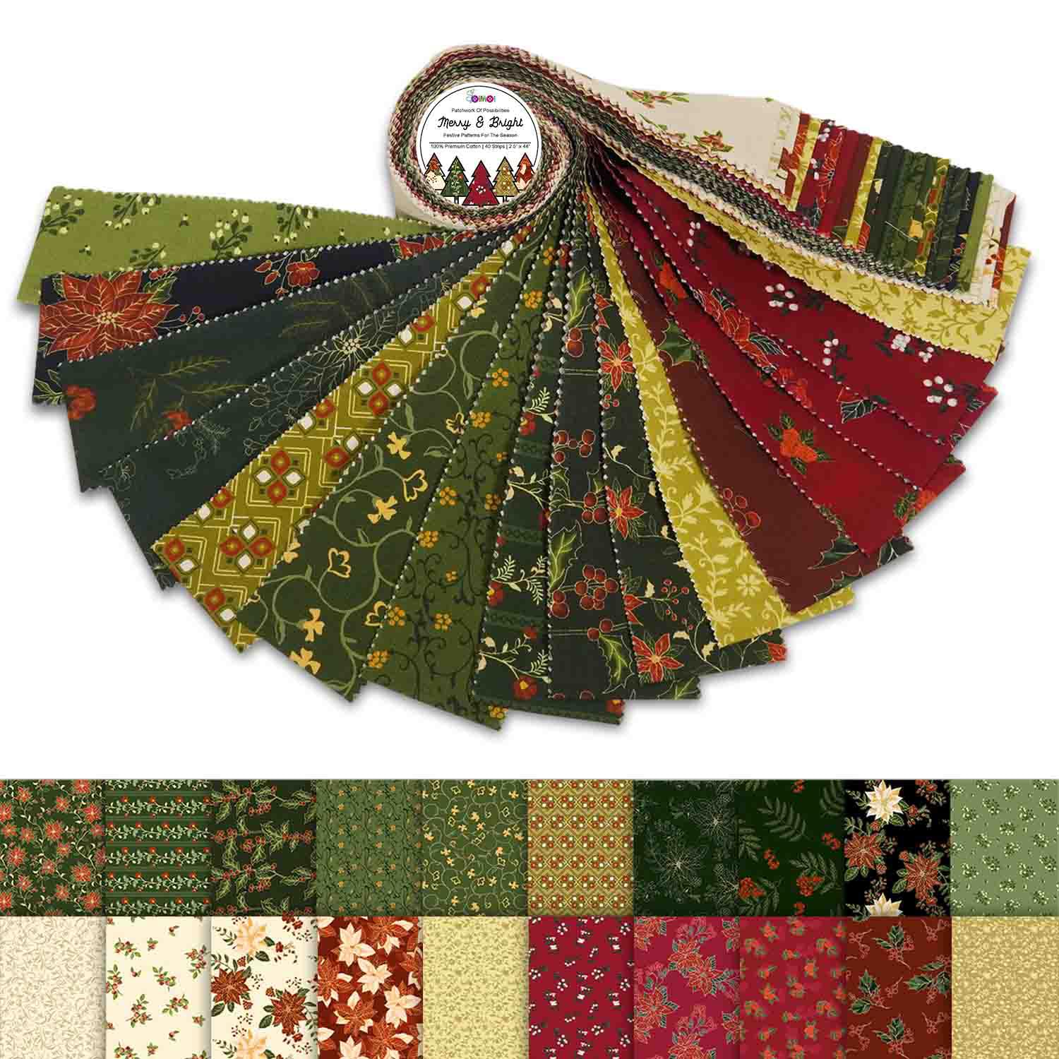 Soimoi Jelly Roll-Stoffe Zum Quilten, 40 Streifen, 6,3 Cm Baumwollstreifenbündel, Perfekter Quiltstoff Für Bastelprojekte, Decken, Vorgeschnittene Steppdeckenstoffe, Teppiche - Mery & Bright