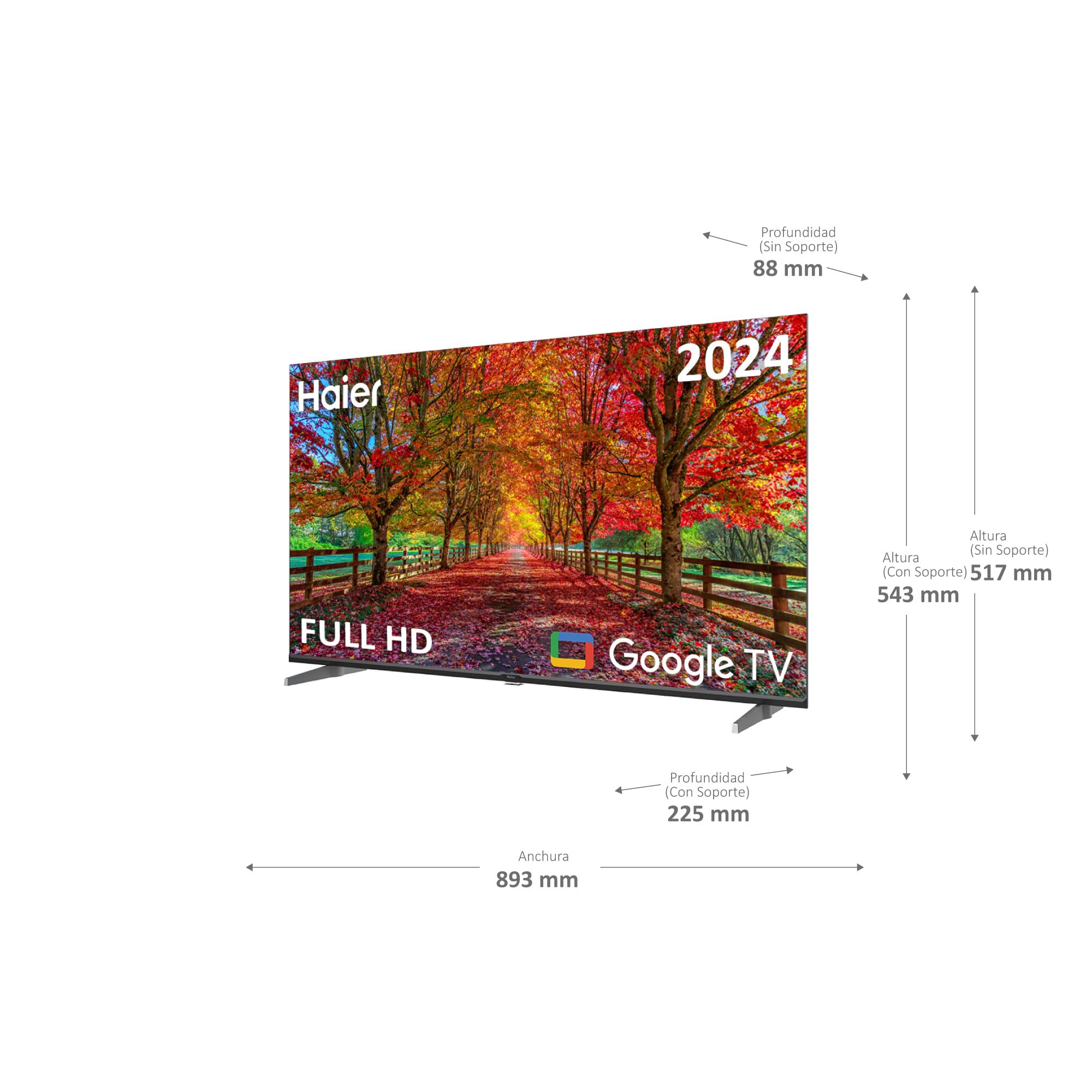 Haier Direct LED Full HD H40K85EFX - 40", Smart TV, Google TV, Dolby Audio, HDR 10, Smart Remote Control, Google Assistant, Bluetooth 5.1, DBX TV, HDMI 2.1 x 4, Sin Marcos, 2024