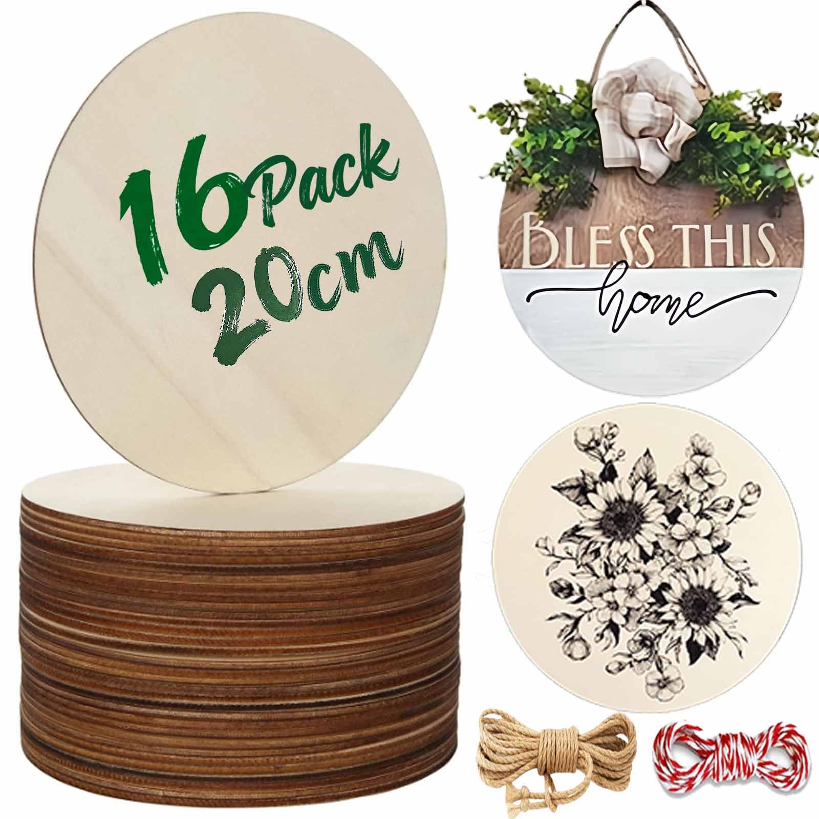 16Pcs Unfinished Round Wooden Circles, 20cm / 8 inch Diameter, 3mm Thick, Plain Natural Blank Wooden Discs for Painting, Craft, Sign Plaque and Home Decoration — image 1