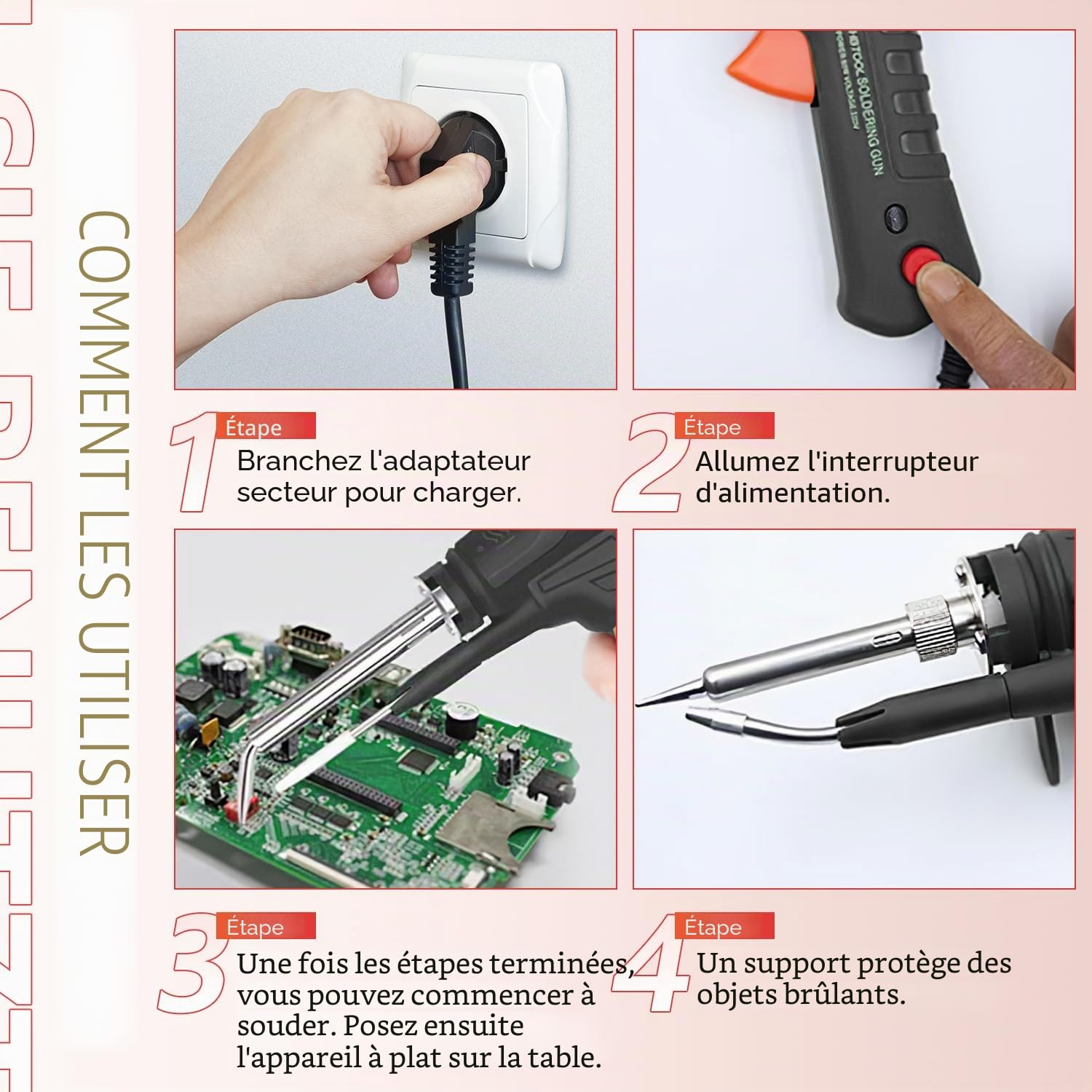 Pistolet à souder manuel 60 W, outils de soudage industriels chauffés à l'intérieur, ensemble de fer à souder multifonctionnel portable, fer à souder industriel à chauffage rapide, appareil 3 en 1