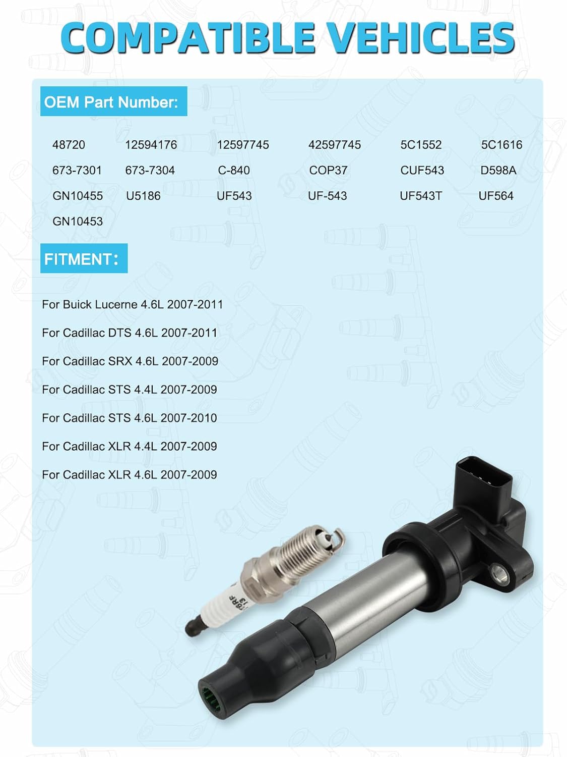 Set Of 8 UF564 Ignition Coil Pack & Iridium Spark Plugs (4.4L 4.6L) 2007-2011 For Cadillac DTS SRX STS XLR,For Buick Lucerne, Replace # UF543 GN10453