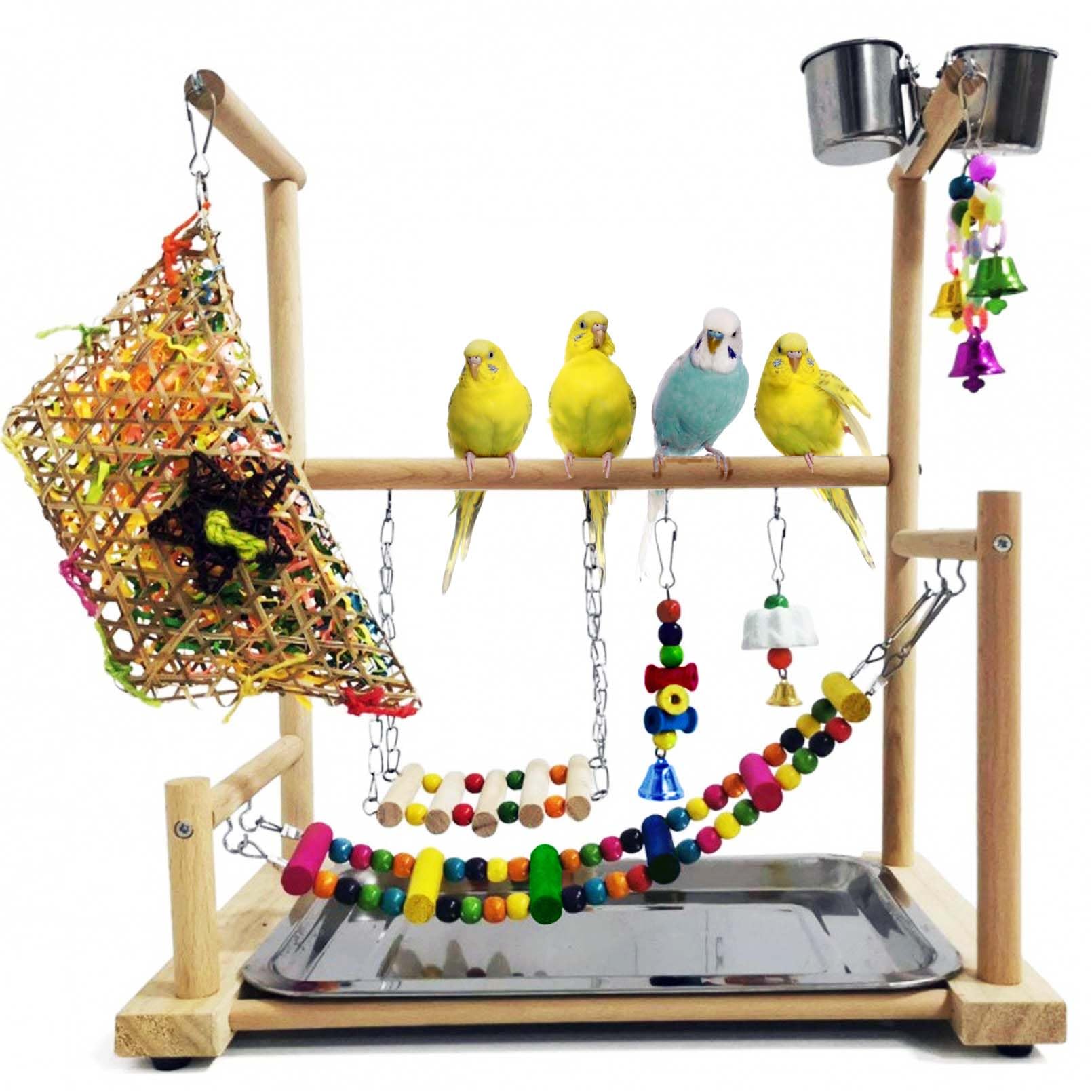 Aire de jeux pour oiseaux Kathson avec perche de gym et balançoire en bois