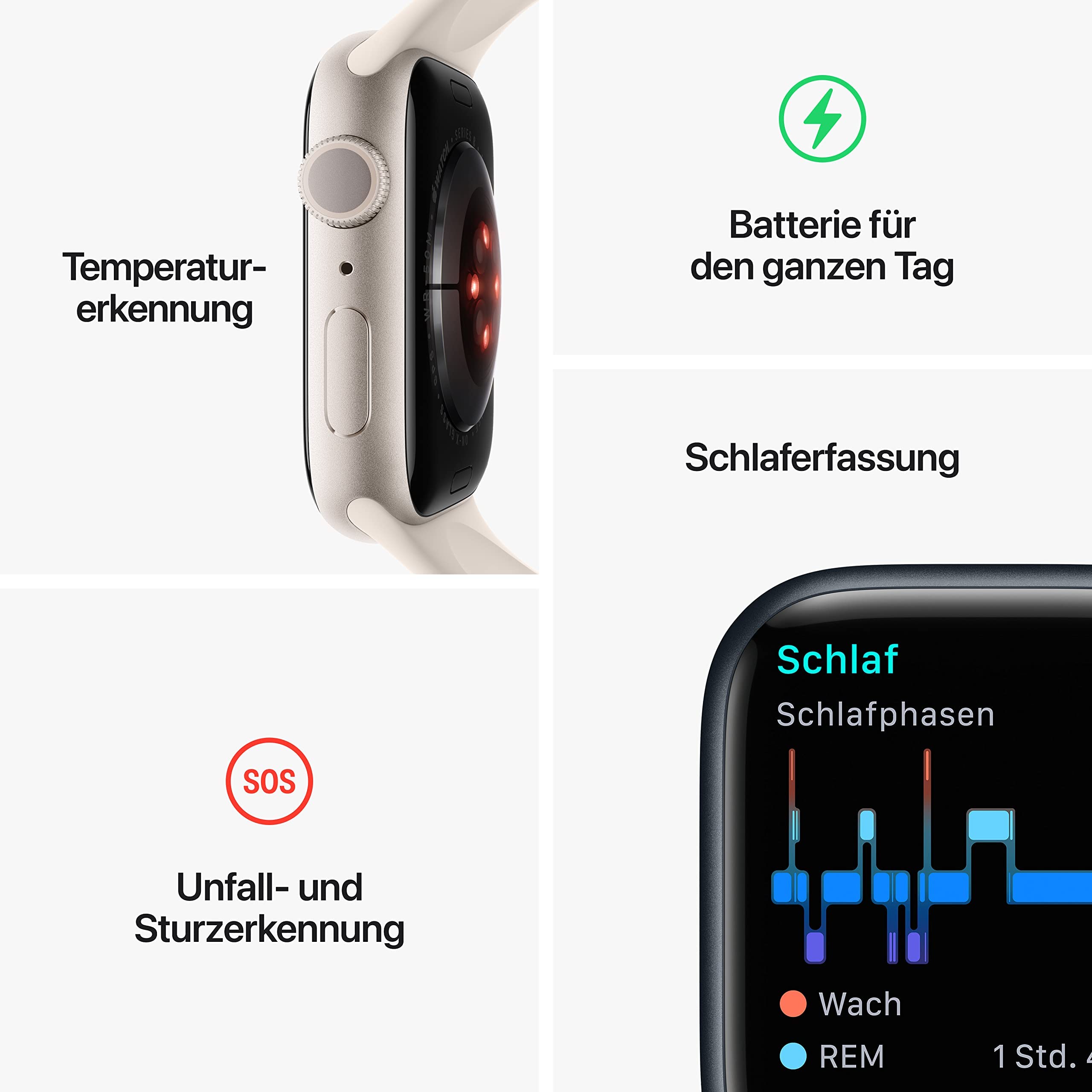Apple Watch Series 8 (GPS, 45mm) Aluminiumgehäuse Silber met Sportarmband Weiß - One Size (Generalüberholt)