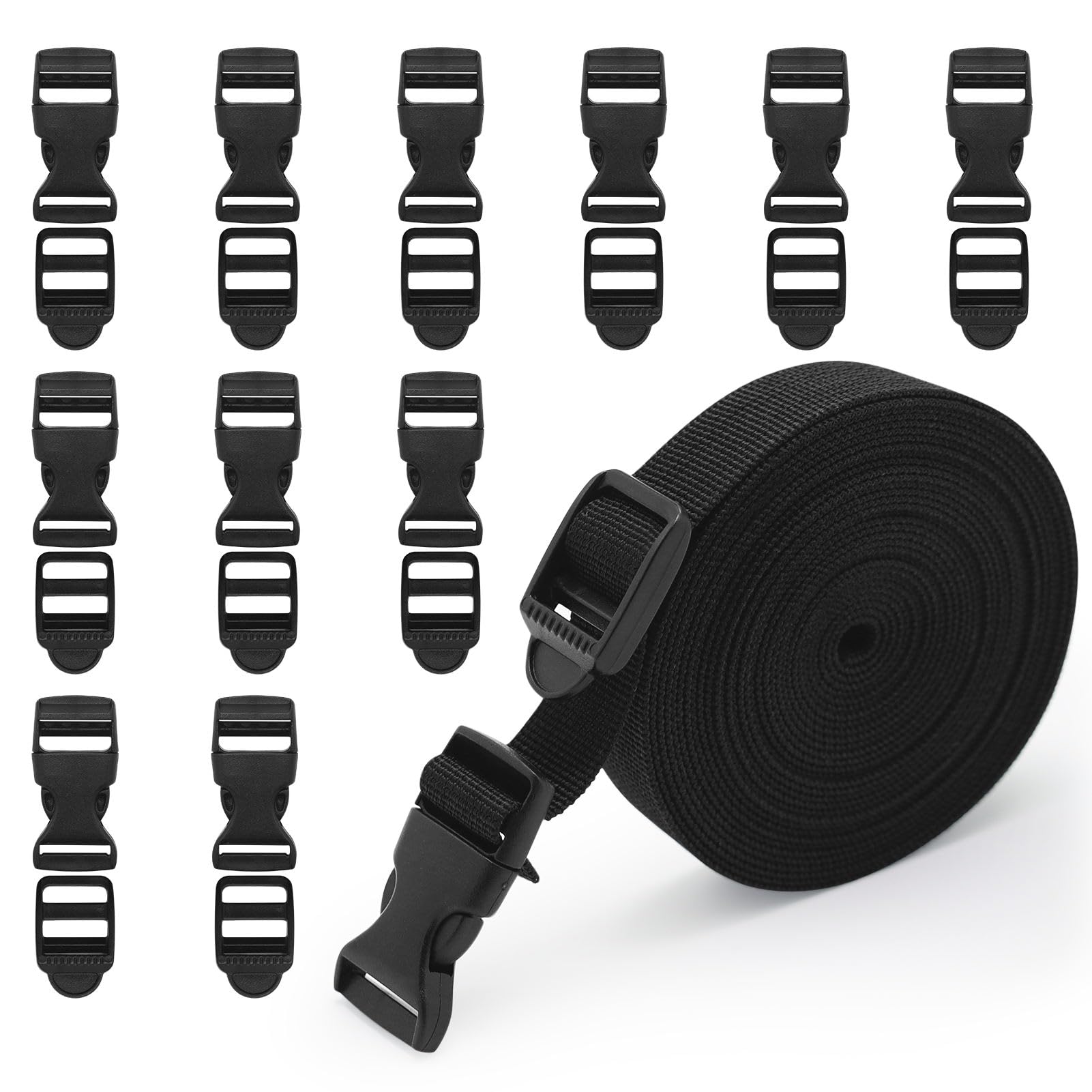 Cinghia in nylon da 20 mm x 5 m, con 5 paia di fibbie, 2 cm, resistente, clip per fai da te, zaino fai da te, reggiatura, borsa per bagagli, cinghia di fissaggio