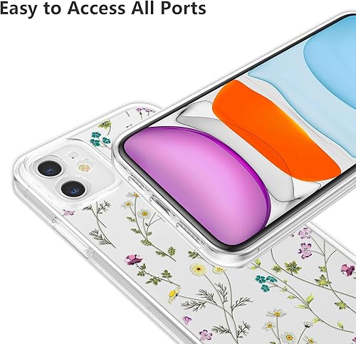 Miniatura 4 de RALEAVO Funda transparente con diseño floral para iPhone 12, diseño de ramas de flores, para niñas y mujeres, delgada, de silicona suave, a prueba