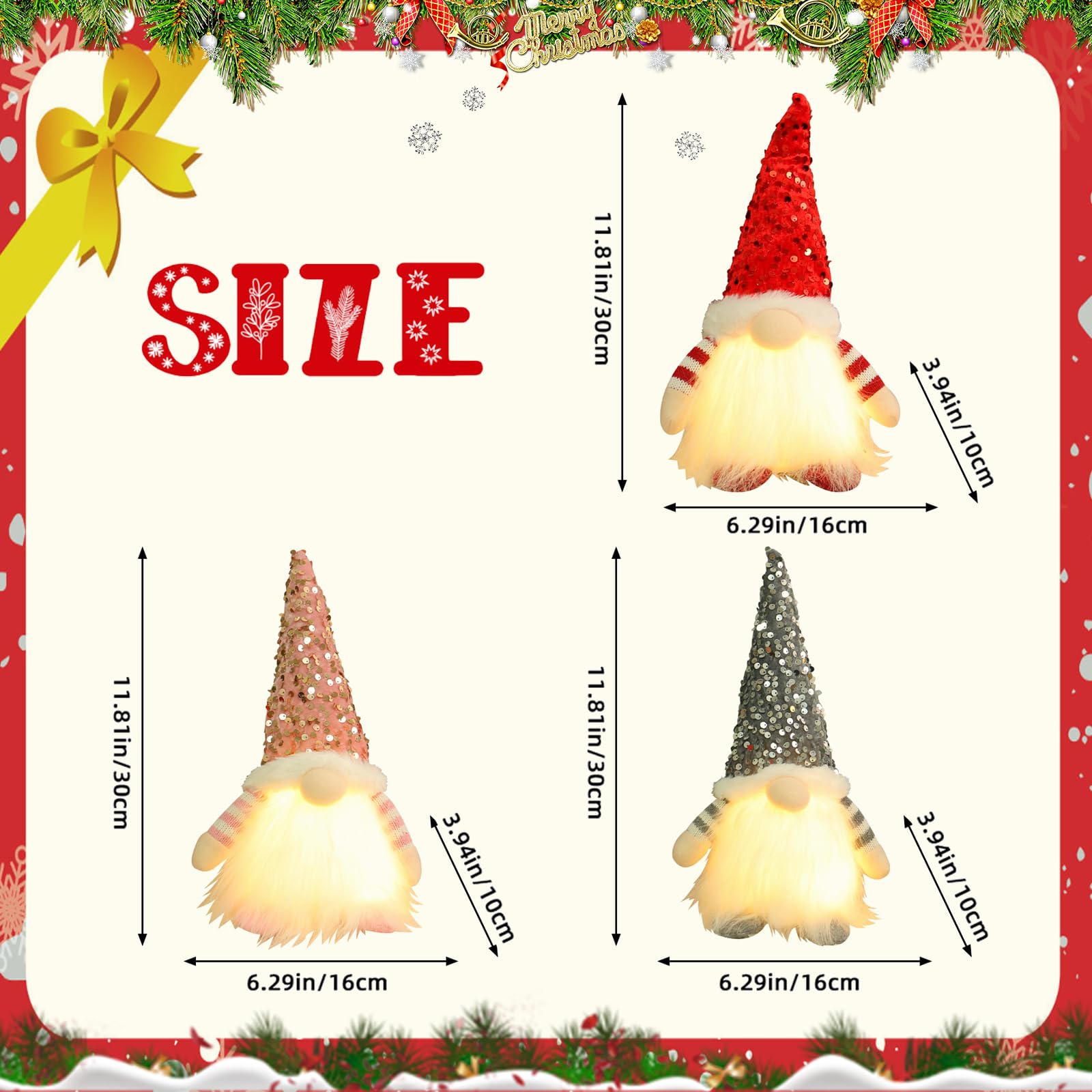 LOT 2 LUTINS Noël Lumineux - Décoration Sapin LED, Père Noël Gnome 23cm, Santa EUR 29,97 - FR