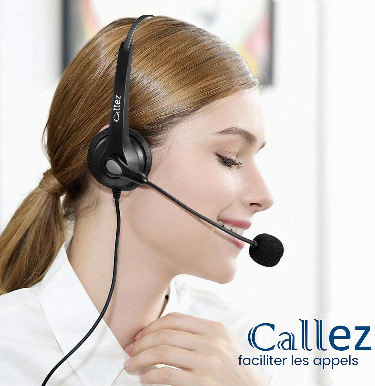 Casque Téléphone Fixe RJ9 avec Micro Anti-Bruit, Oreillette Téléphonique pour Polycom VVX411 Aastra 6757i Gigaset DA710 Fanvil X7C Alcatel Temporis 580 Plantronics Avaya Bureau Centre d'appel