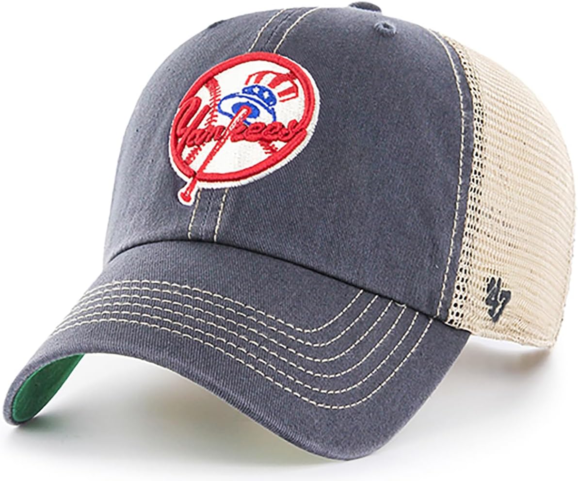 47 MLB Trawler Primary Logo Cooperstown Mesh Trucker Clean Up Adjustable Hat, Adult One Size Fits All