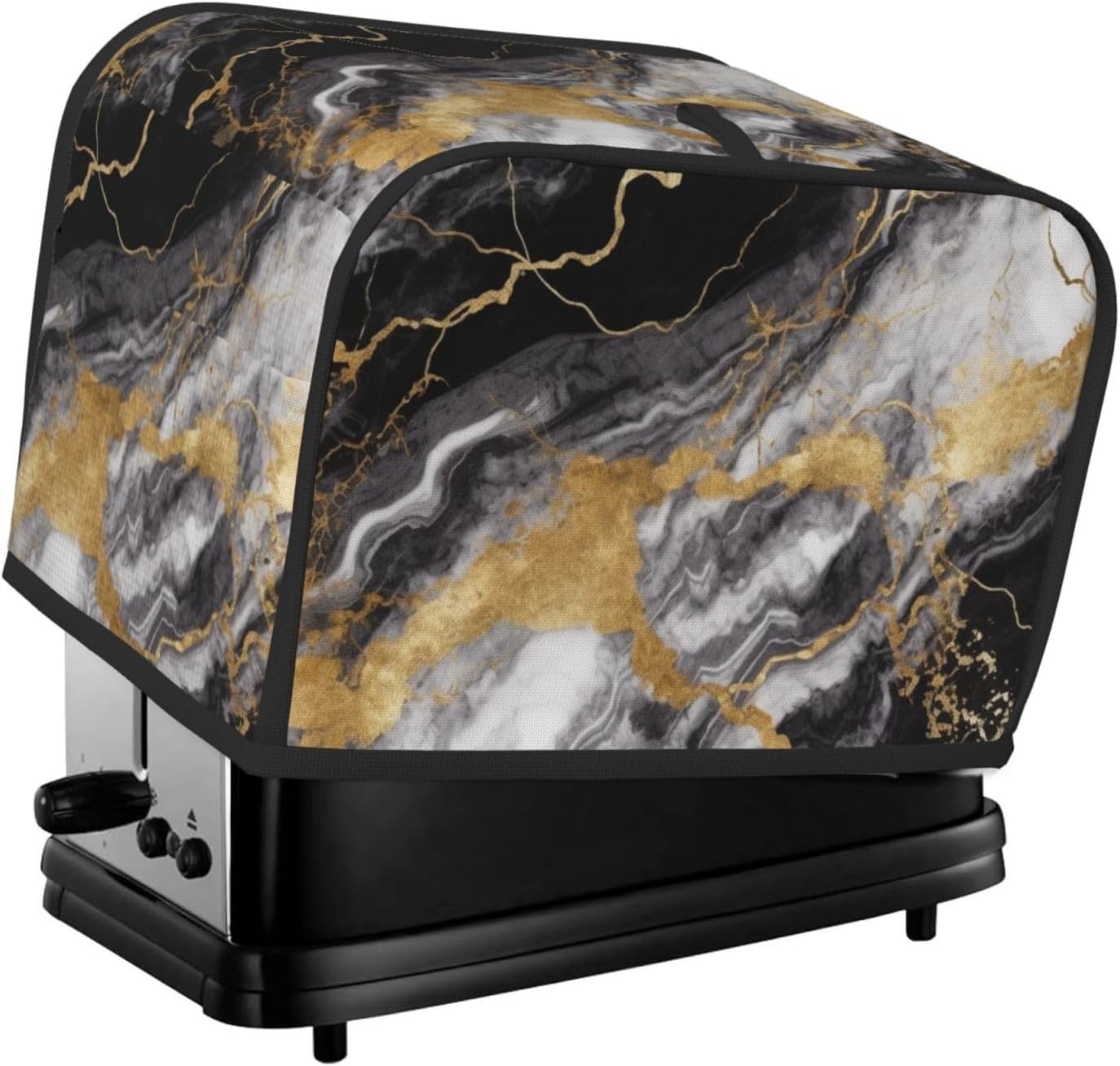 2 Slice Toaster Covers Quilted Bread Maker Cover Small Appliance Cover With Handle Black White Gold Foil Marble Toasters Dust Cover For Home Table Kitchen Decor
