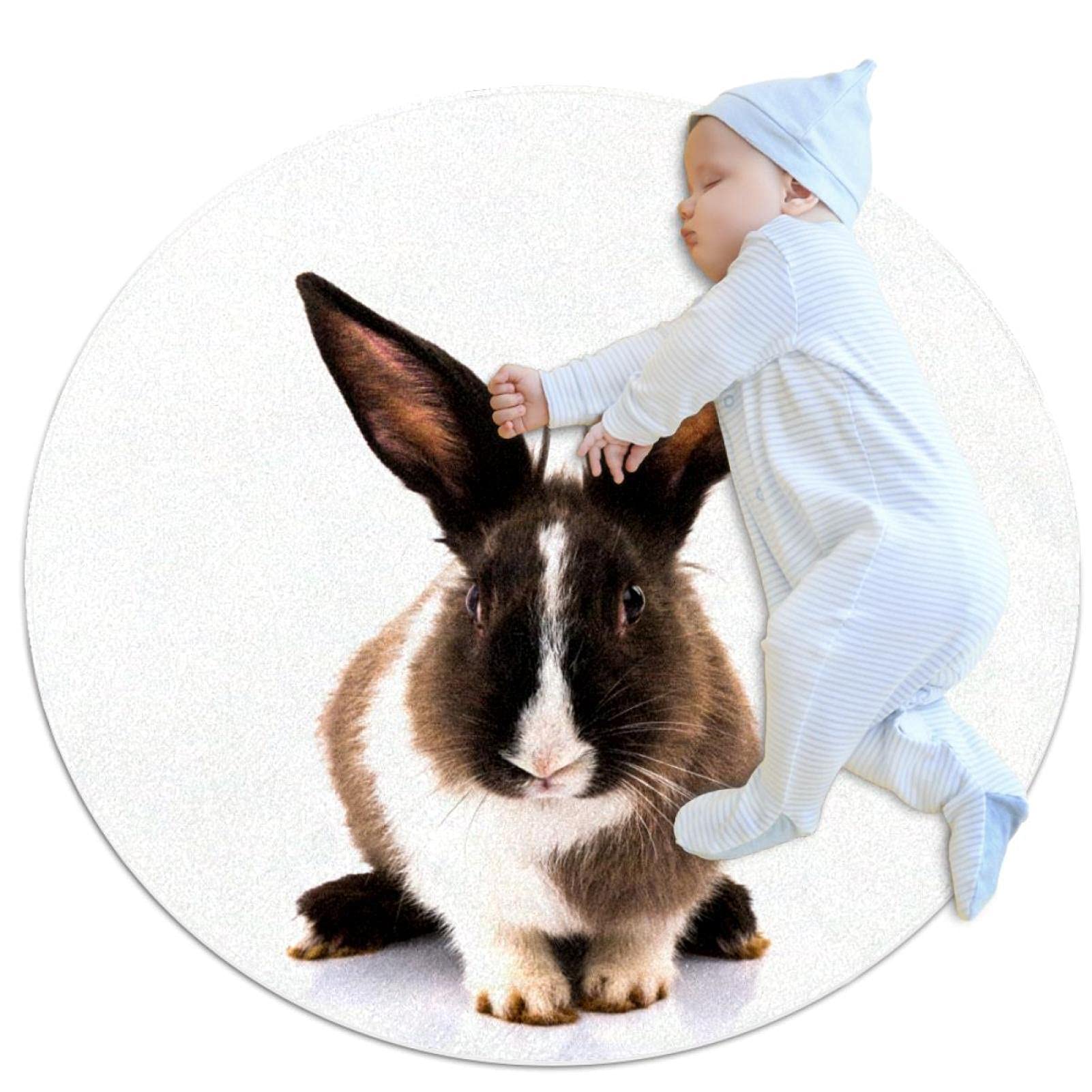 Tapis de salle de bain lapin rond 1m antidérapant idéal pour chambre enfant