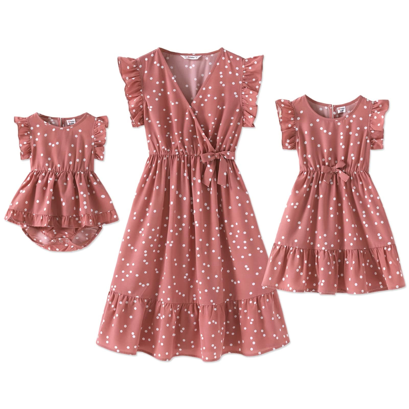 PATPATMother Daughter Dress Set: Polka Dot Dress with Flutter Sleeves for Perfect Family Matching Outfits, Dresses for Baby - Girls/Girls/Women