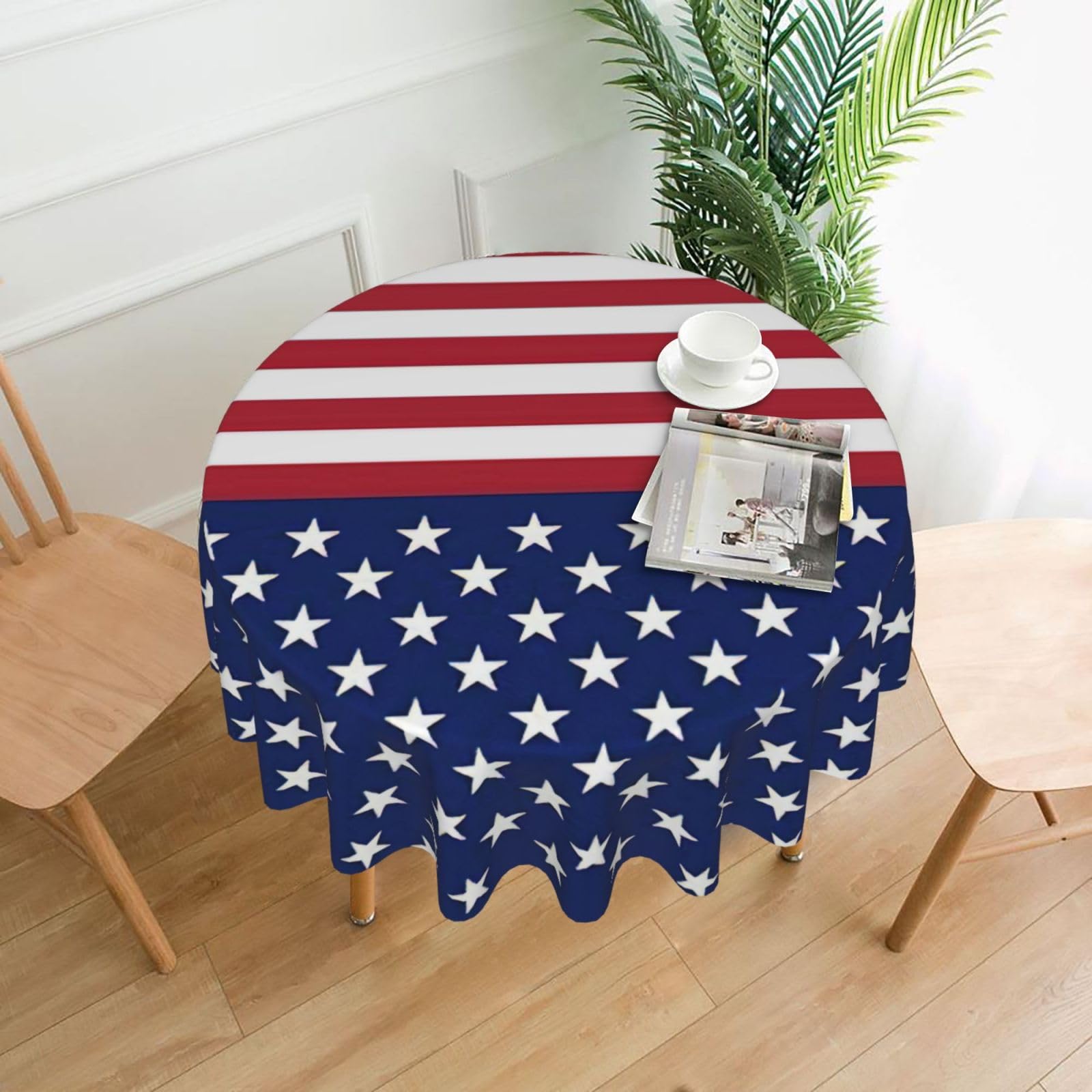 Zcmkjlg American Flag Stars Stripes Print Quick Ship Round Tablecloth 60in Polyester Washable Cover for Dining Room