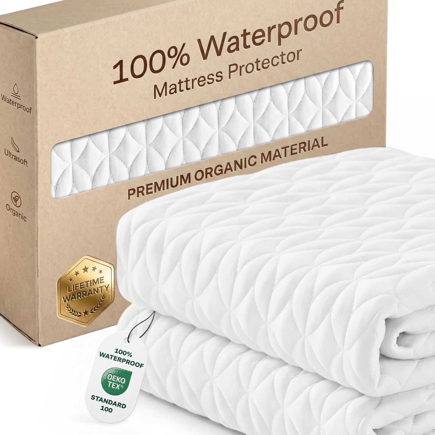 100% Waterproof King Mattress Protector - 360 Protection Against Spills, Stains & Accidents for Parents & Pet Owners - Noiseless & Cooling Viscose Made from Bamboo (White)