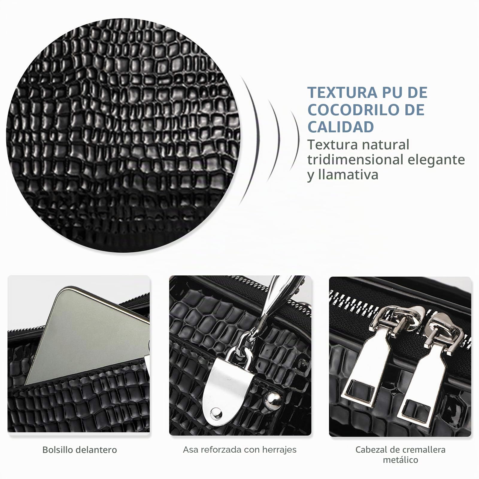 NICOLE & DORIS Bolsos Retro de Mujer Bolso de Mano de cocodrilo Bolsos Bandolera Cuero PU Bolsos de Hombro Pequeño Bolsos Totes Bolsos con Dos Cremalleras