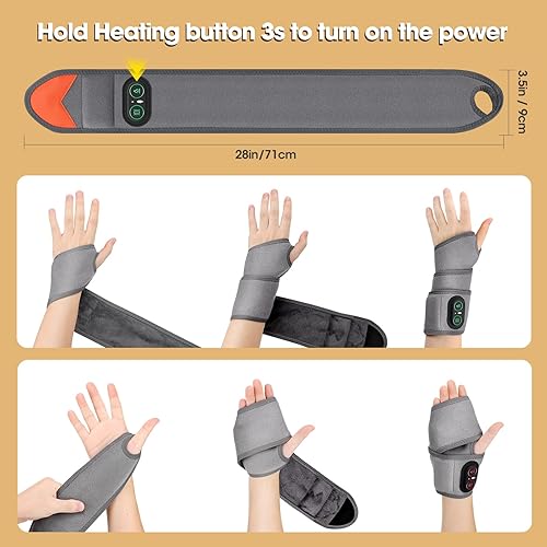 Miniatura 6 de Almohadilla térmica de muñeca de luz roja para aliviar la artritis y el túnel carpiano, muñequera recargable con masaje, muñequera térmica para
