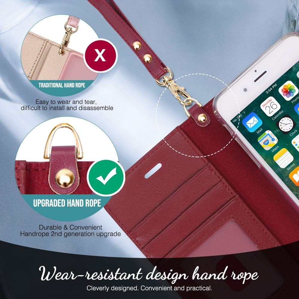Flаѕh Sаlе Buу 1 gеt 1 FYY Luxury Genuine Leather Wallet Case for iPhone 6 Plus/6s Plus, [Kickstand Feature] Flip Phone Case Protective Cover with [Card Holder] [Wrist Strap] for Apple iPhone 6 Plus/6s Plus 5.5 Wine Red