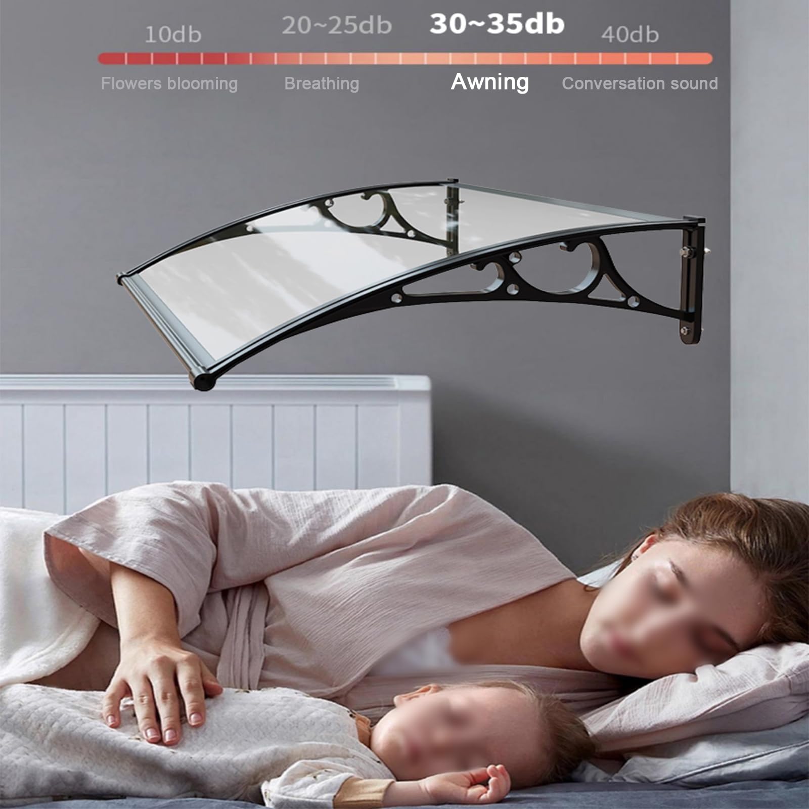 Transparentes Aluminium-Türvordach, UV-Schutz, 99 %, 4 Farben, schlankes Design, 120 x 120 cm / 47x47in, strapazierfähiges Polycarbonat und Aluminium, stilvolle Eingangsabdeckung.
