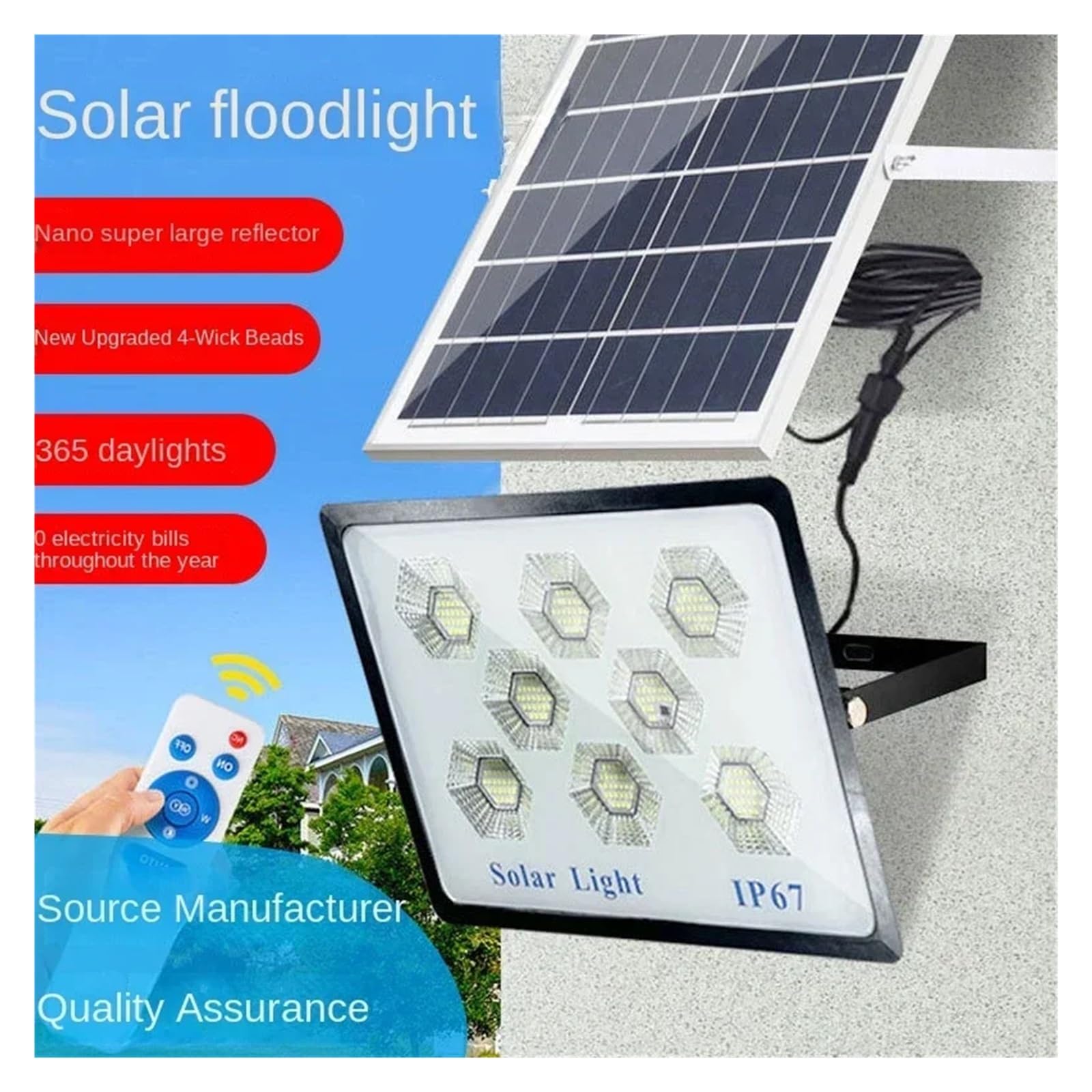 Lampy solarne, Solarna lampa zewnętrzna ścienna lampa dziedzińca lampa oświetleniowa jasna lampa o dużej mocy 200W domowe zewnętrzne światło przeciwpowodziowe do ogrodzenia, drzwi, garażu, podwórka