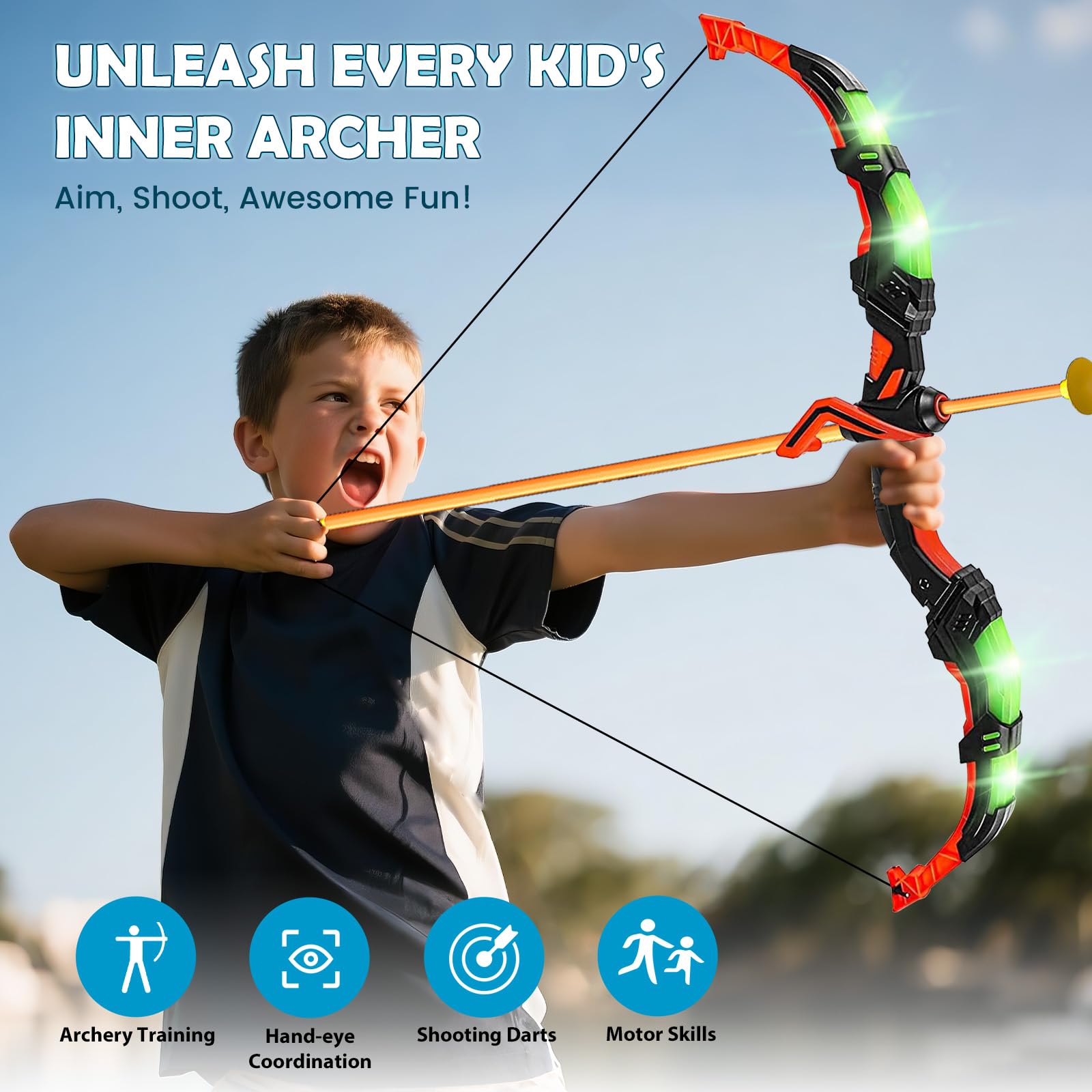VATOS Juego de 2 Juguetes LED para niños de 5 a 12 años, Arco Luminoso y Objetivo de Ventosa de tiburón, 73 cm, para Interior y Exterior, Regalo para niños y niñas — view 8