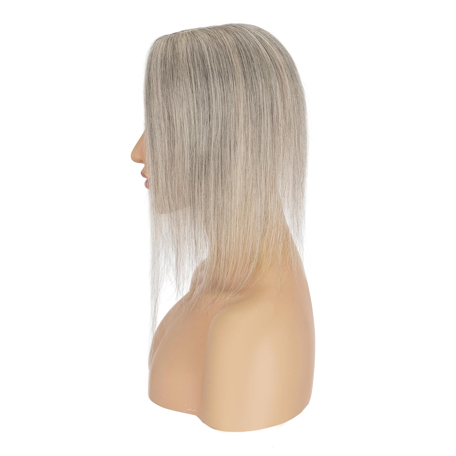 Hairro Human Hair Topper, Clips in 100% Real Hairpieces with 4"x 4.7" Silk Base for Women, for High Hairline/Covering Greyish Thin Hair on Top, 6 Inch Blondish Grey Mix Silver