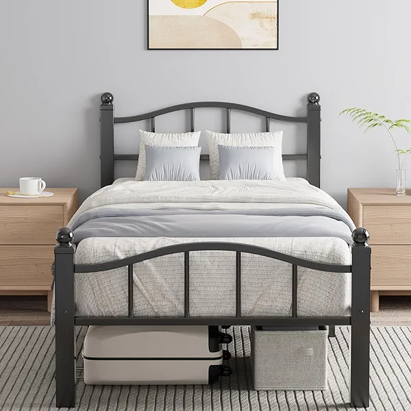Blbeed Metal Twin Bed Frames, Noise-Free Design & Underbed Storage Heavy Duty Bed Frames with Headboard No Box Spring Needed/Tool-Free Assembly