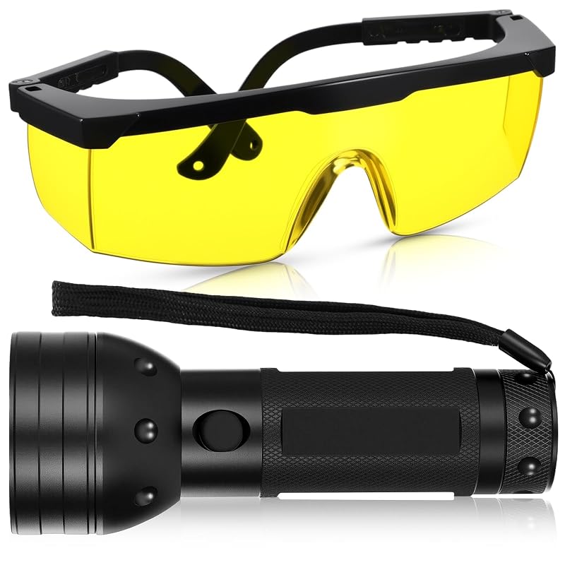 Kit Detector de Vazamentos para Ar-Condicionado com Lanterna UV LED 51, Óculos de Proteção e Estojo Tellegloww