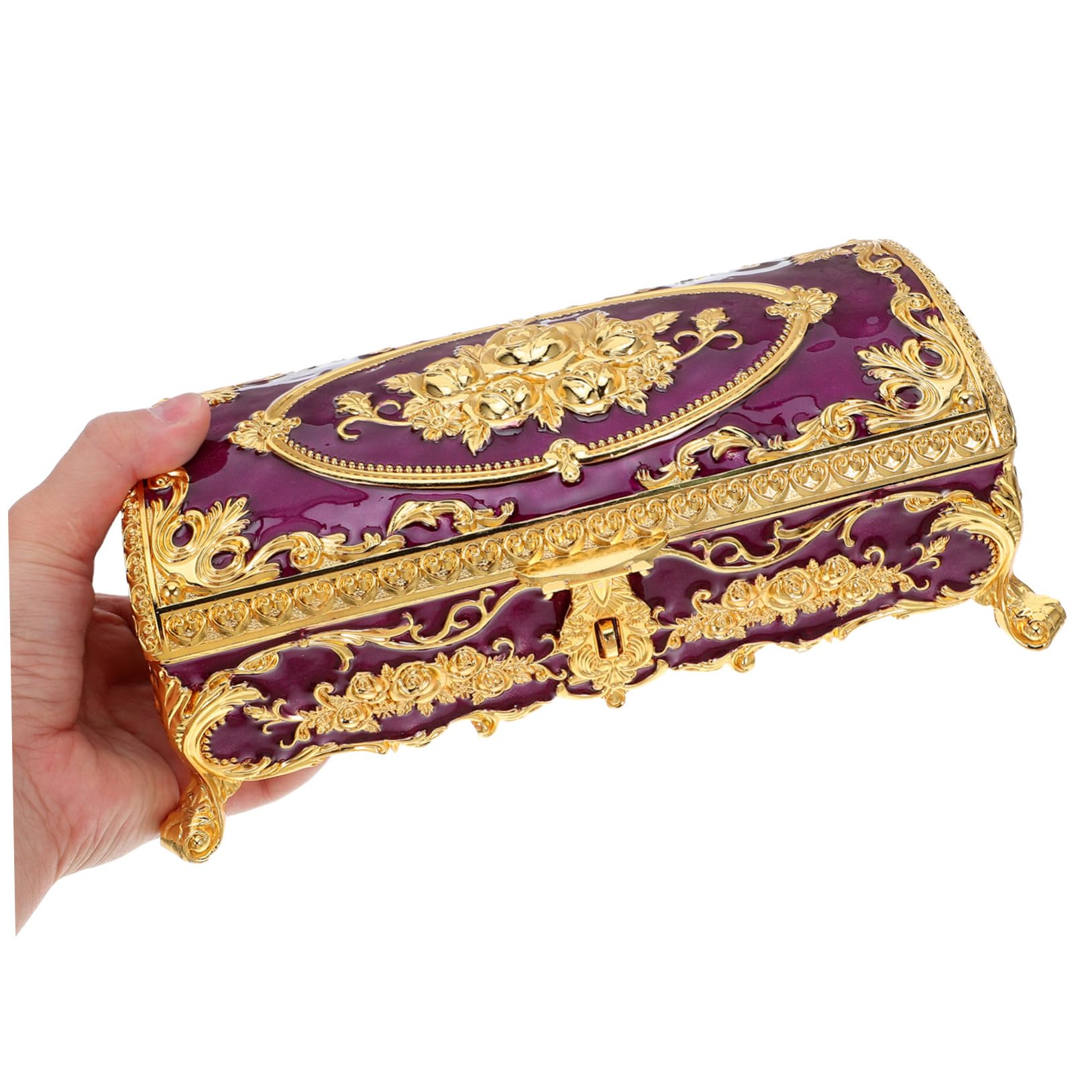 SOLUSTRE Schmuckkästchen mit Kompakter und Vielseitiger Aufbewahrung aus Legierung für Damen Vintage Elegante Violette Schmuckbox für Armbänder und Ohrringe dem Schminktisch